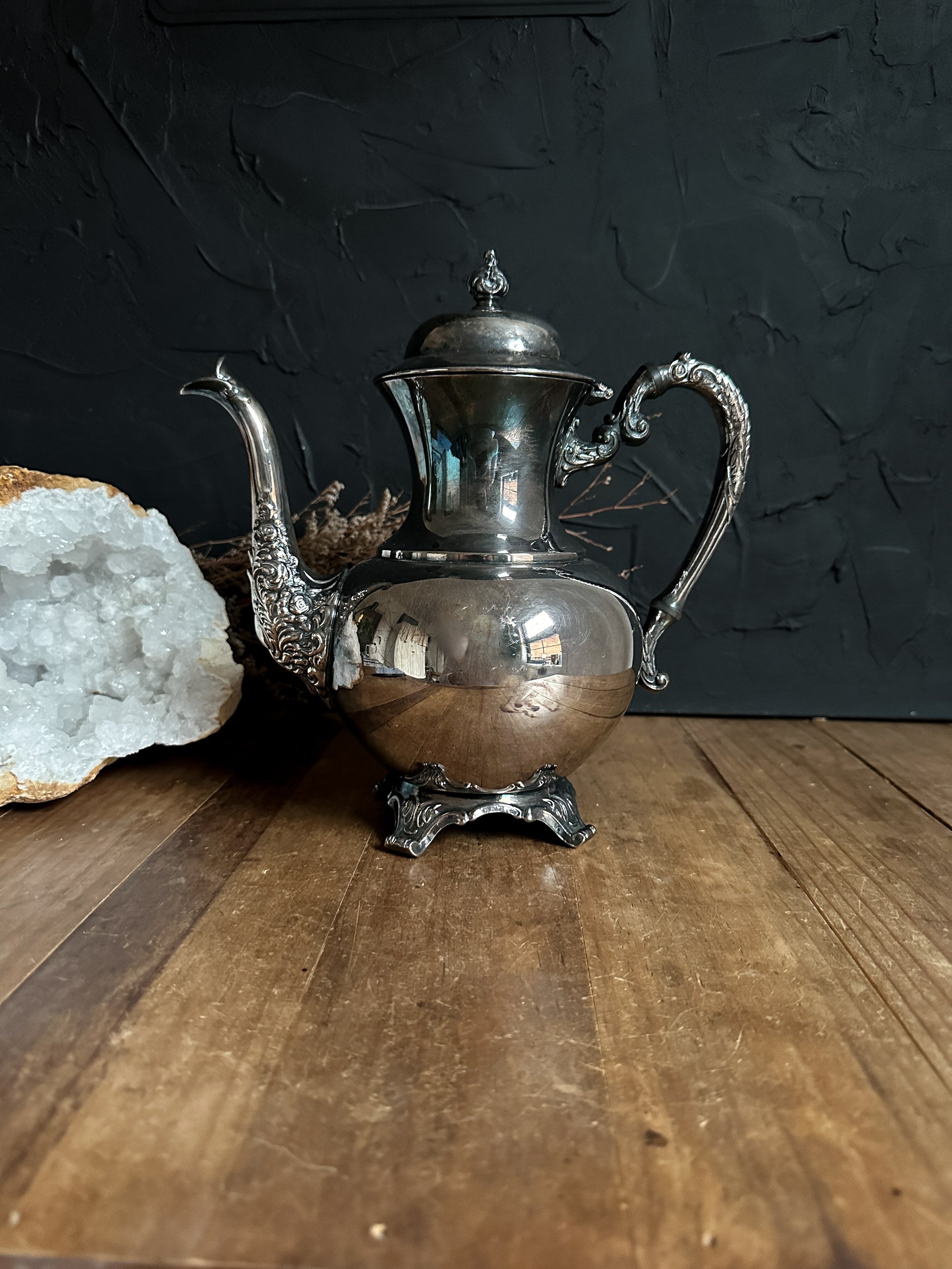 This Stunning Antique Silver Plated Teapot has such a witchy vibe.
A wonderful gift to your eclectic Vintage Lover!