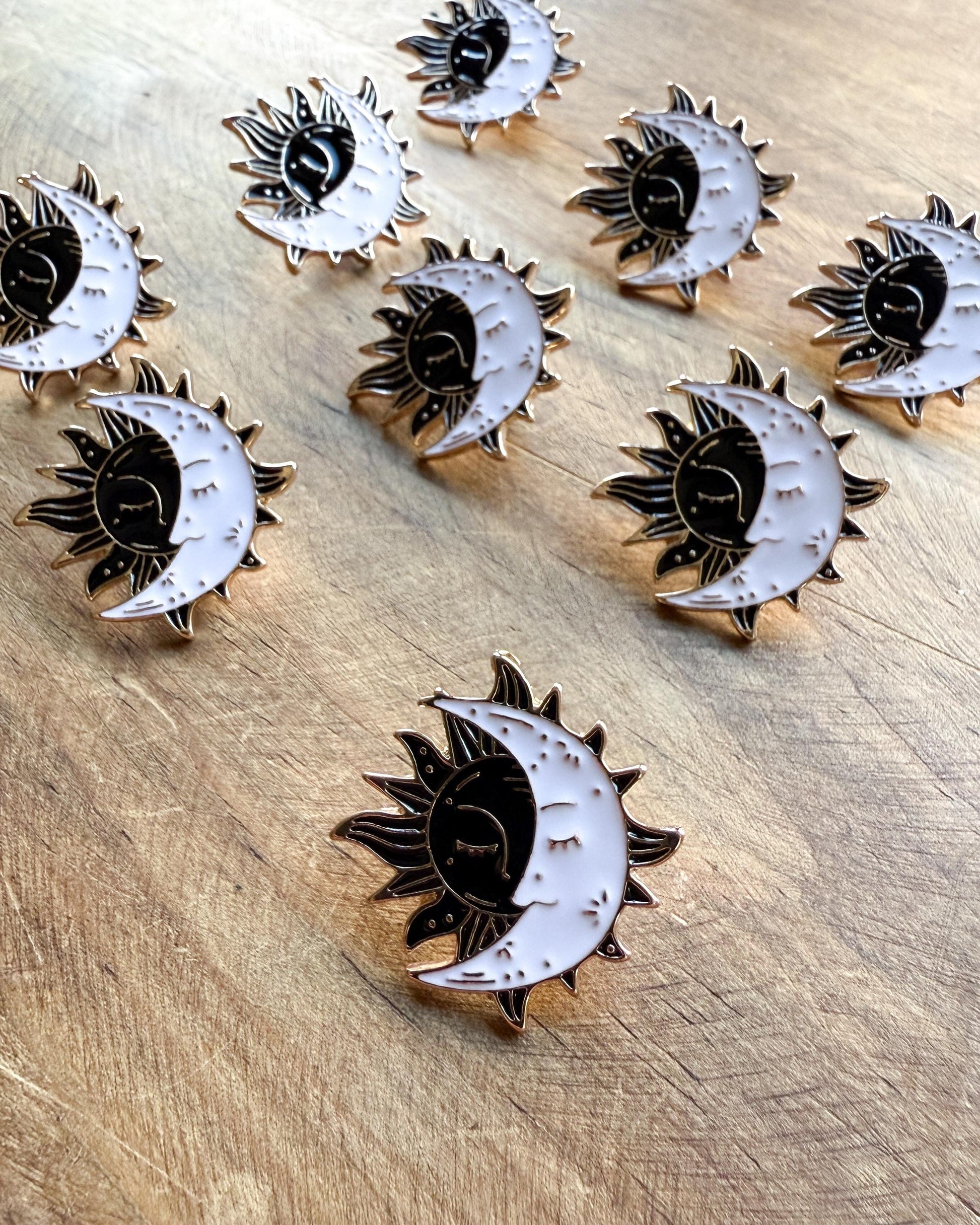 Moon and Sun Pins, perfect for bags, backbags, lapels. A really cute witchy gift