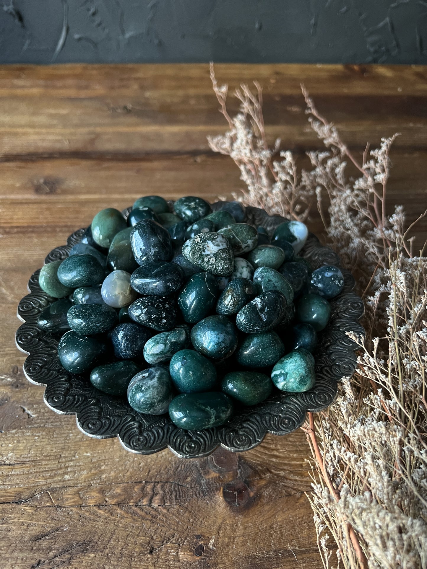 Green Moss Agate Tumbled Stones, Polished Tumbled Green Moss Agate Crystal, Shop Metaphysical Crystals and Stones for Heart Chakra at The Stone Maidens