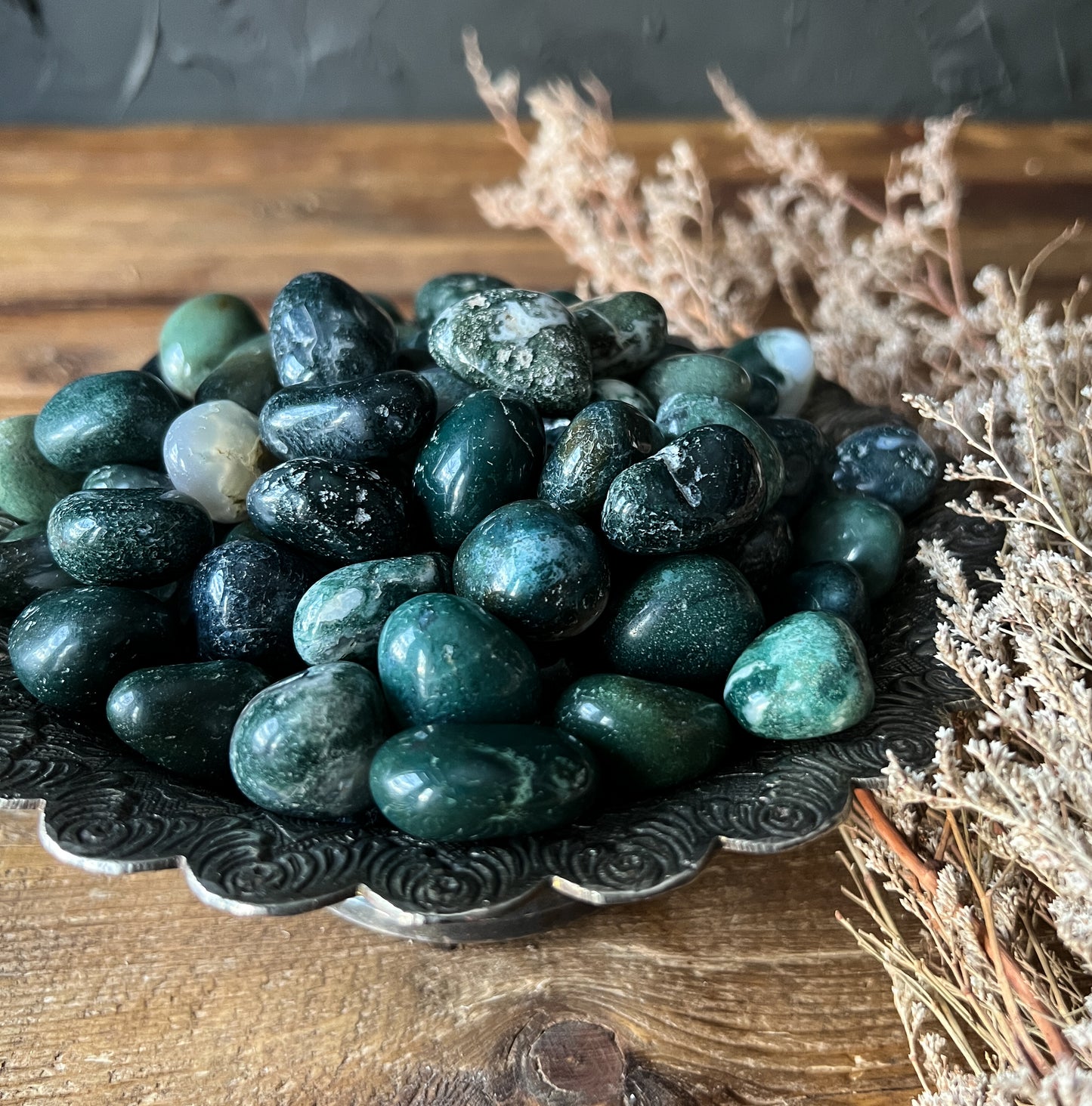 Moss Agate Tumbled Stones - Tumbled Moss Agate Crystal - Polished Moss Agate - Mocha Stone - Green Healing Crystal