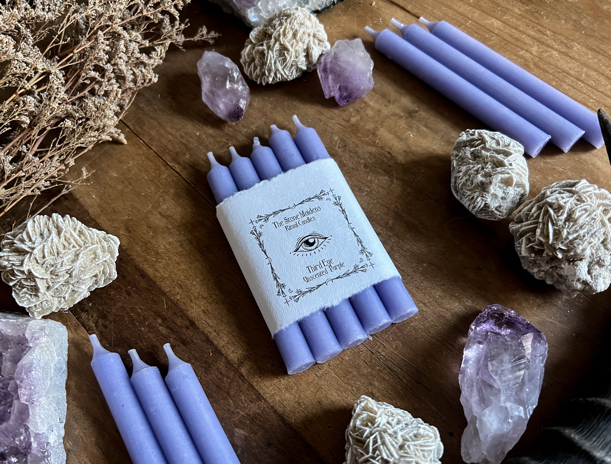 Purple unscented Chime Candles sold at The Stone Maidens