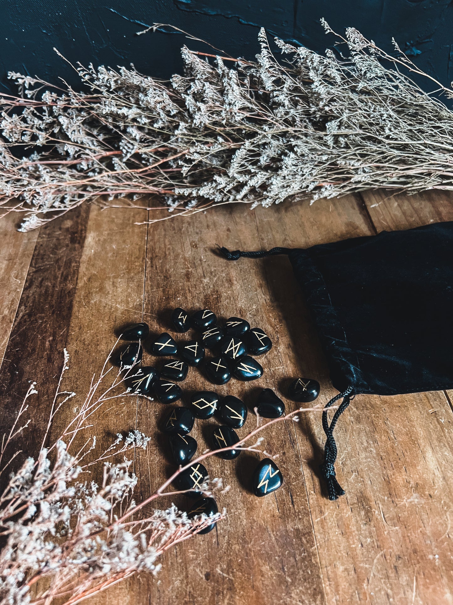 Black Agate Rune Set sold at The Stone Maidens. a wonderful addition to your witchcraft practice.