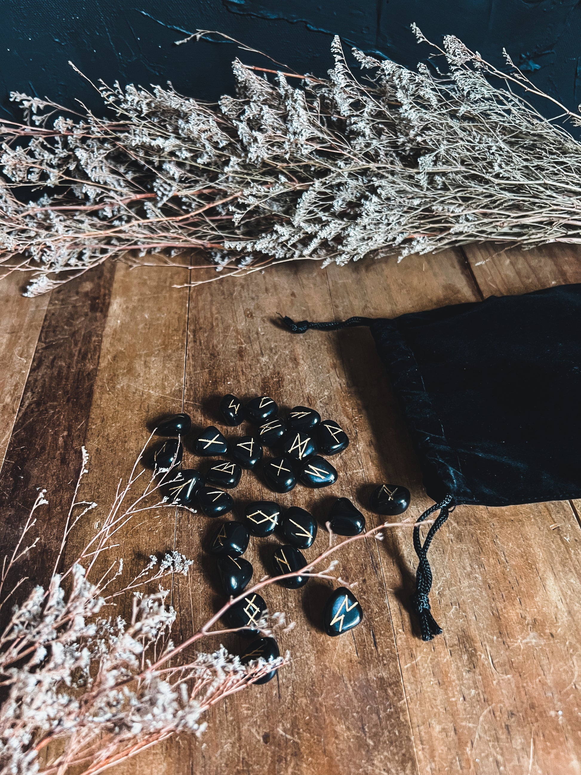 Black Agate Rune Set sold at The Stone Maidens. a wonderful addition to your witchcraft practice.