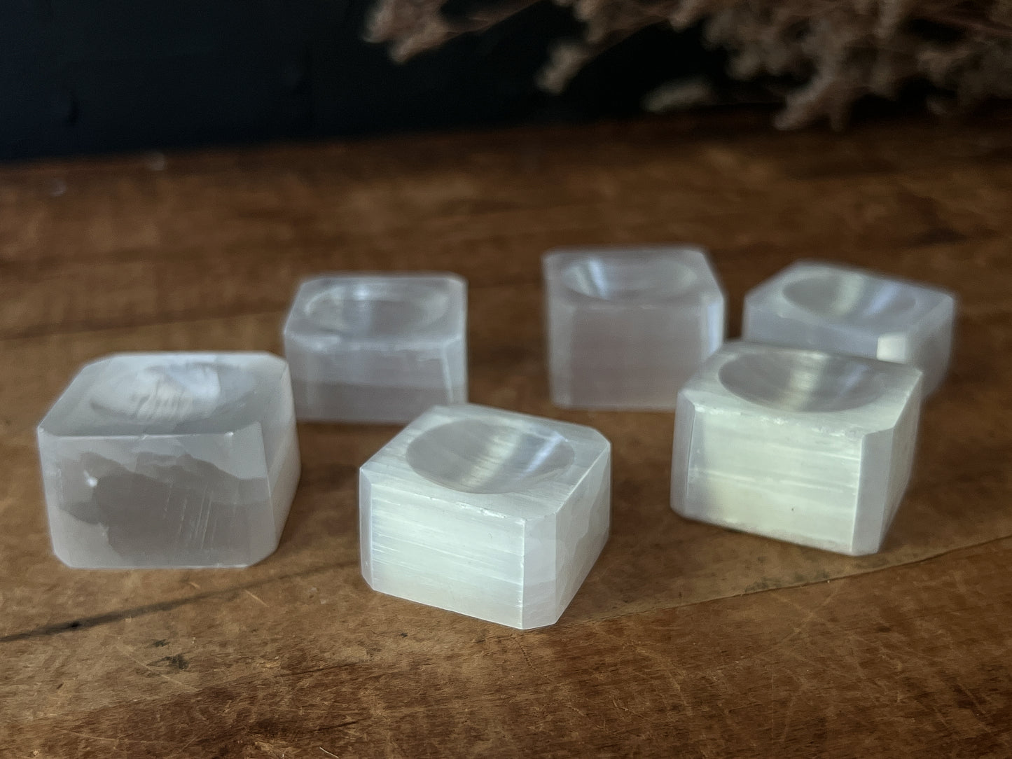 Selenite Sphere Cube Stand