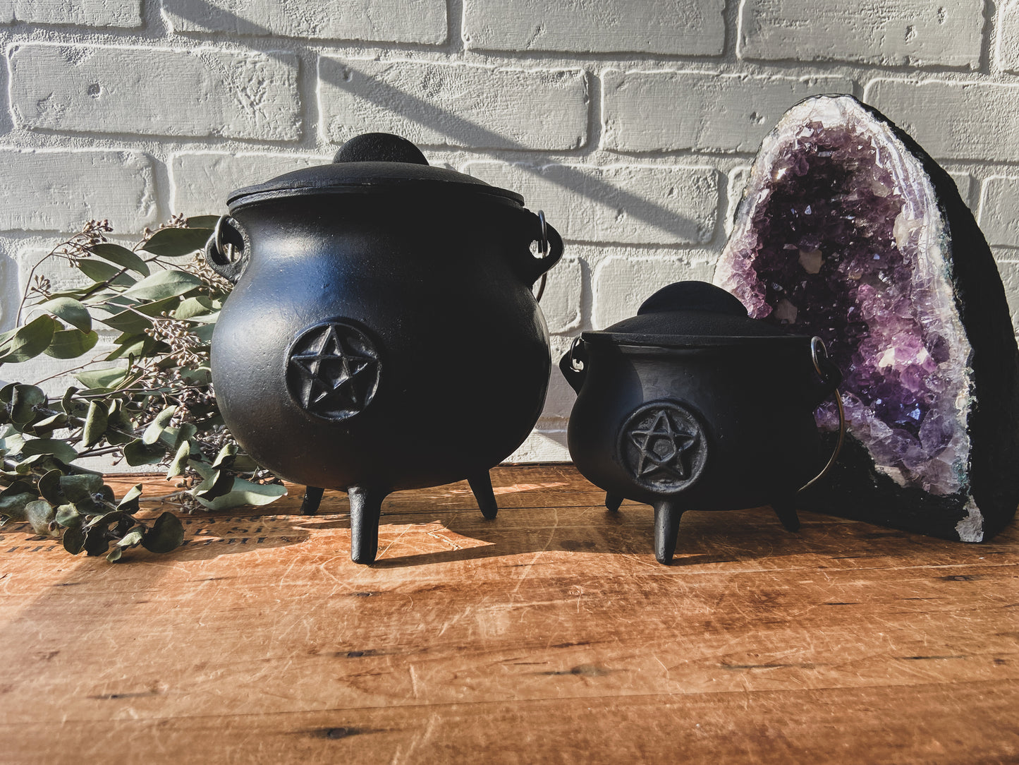 Large Black Cast Iron Cauldron with Legs