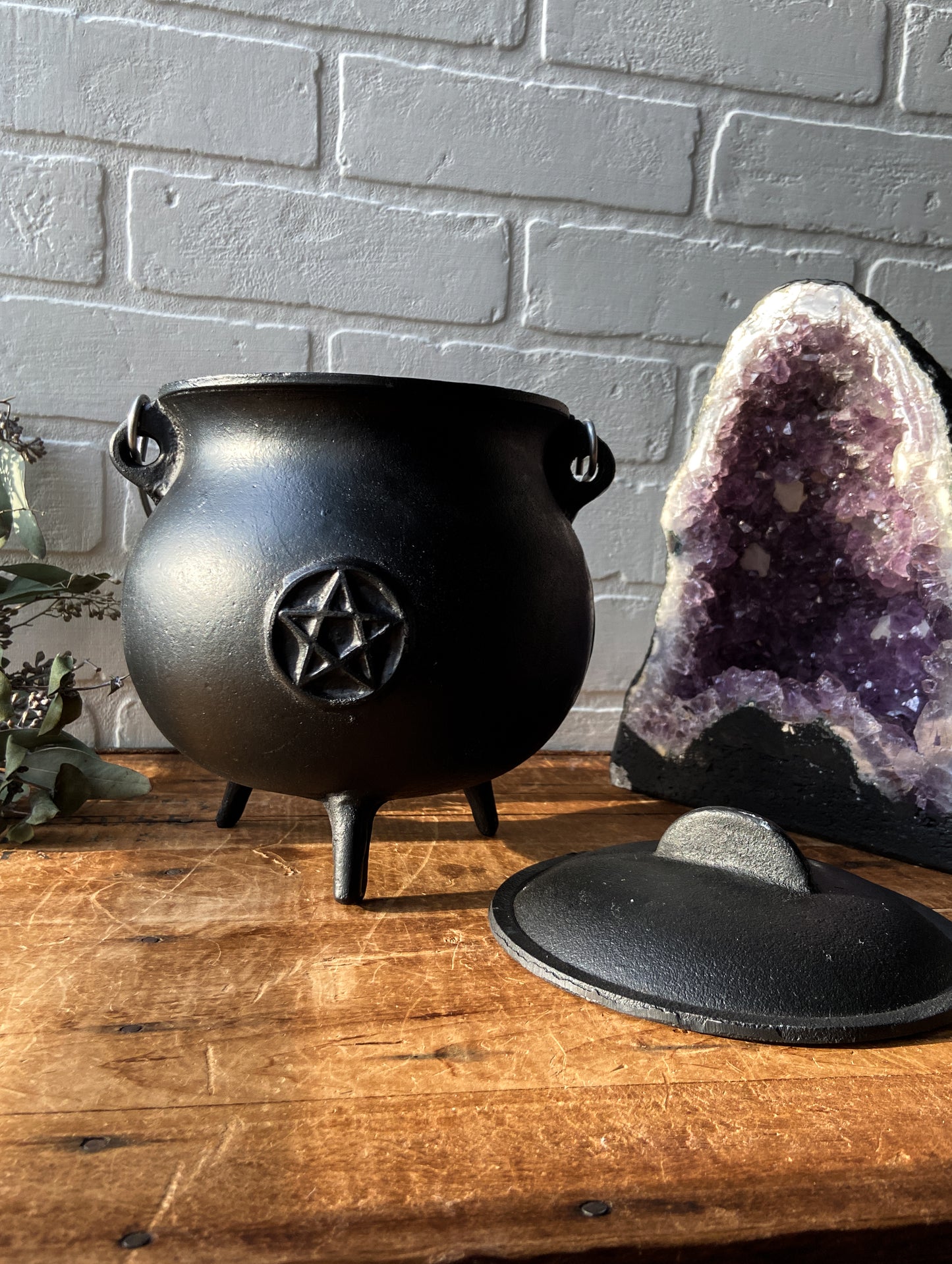 Large Black Cast Iron Cauldron with Legs