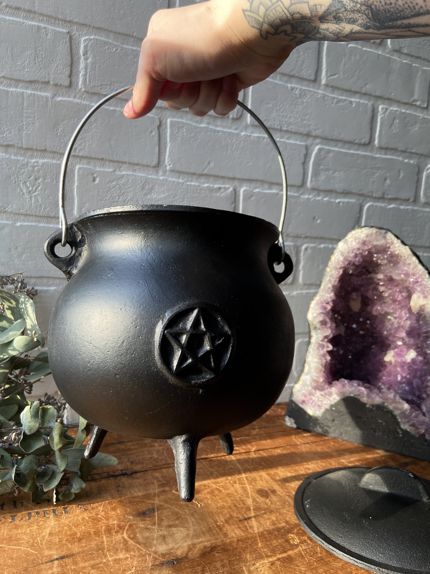 Large Black Cast Iron Cauldron with Legs