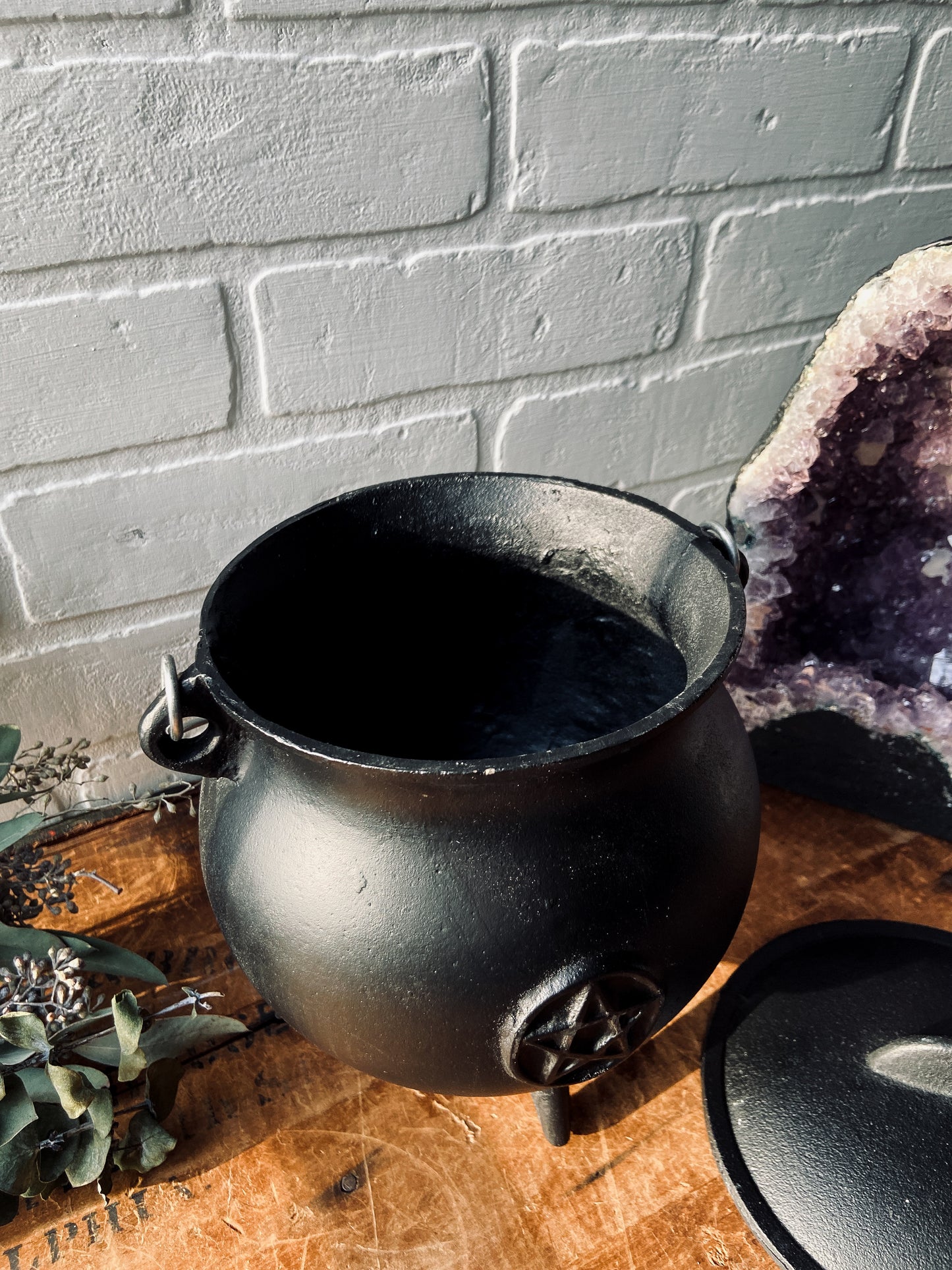 Large Black Cast Iron Cauldron with Legs