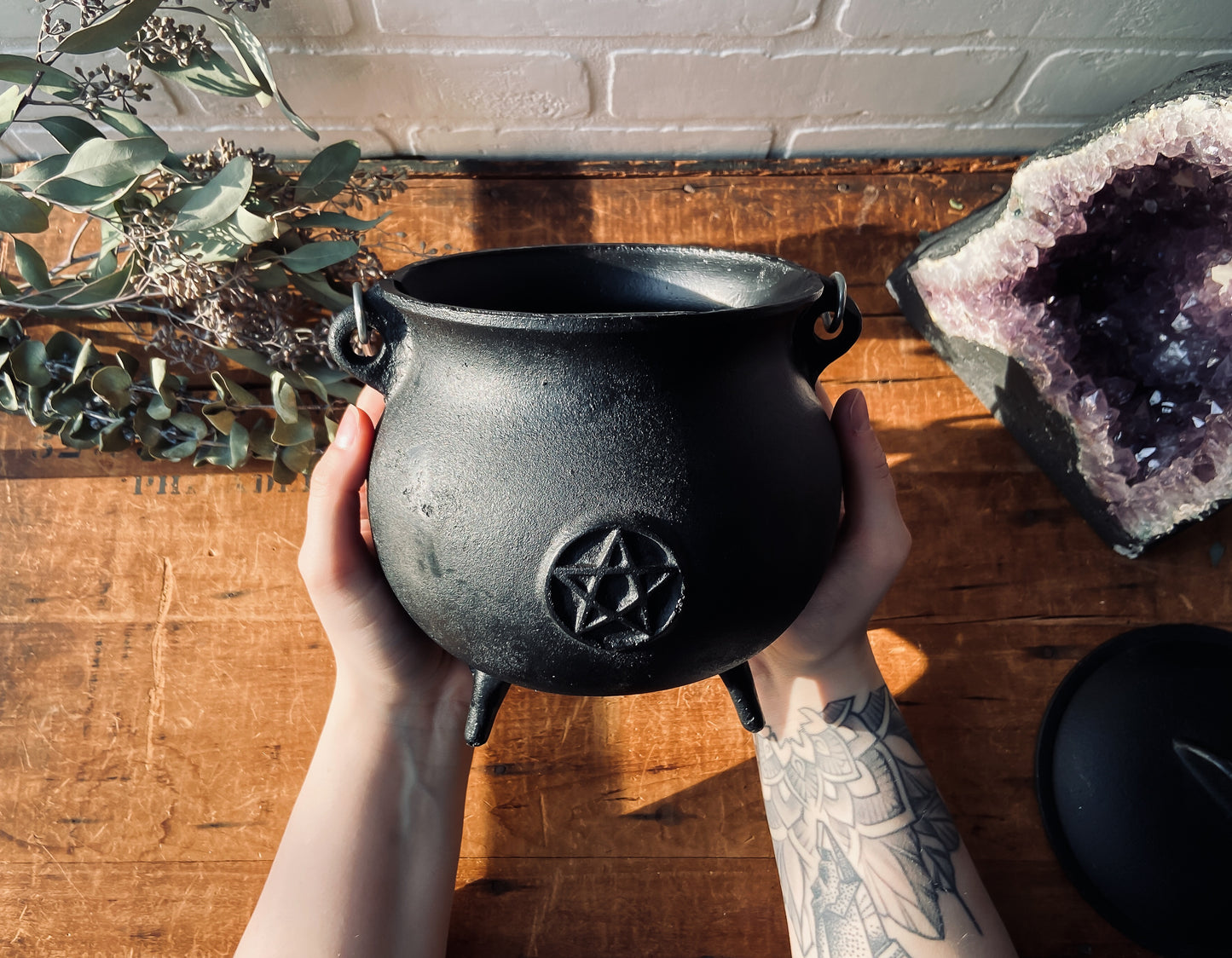 Large Black Cast Iron Cauldron with Legs