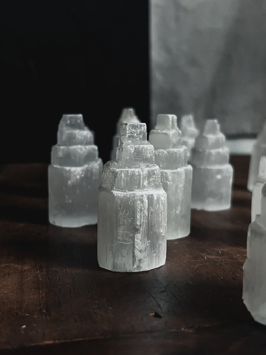 Small Selenite Tower, Selenite is a high-vibrational crystal renowned for its purifying and cleansing properties.