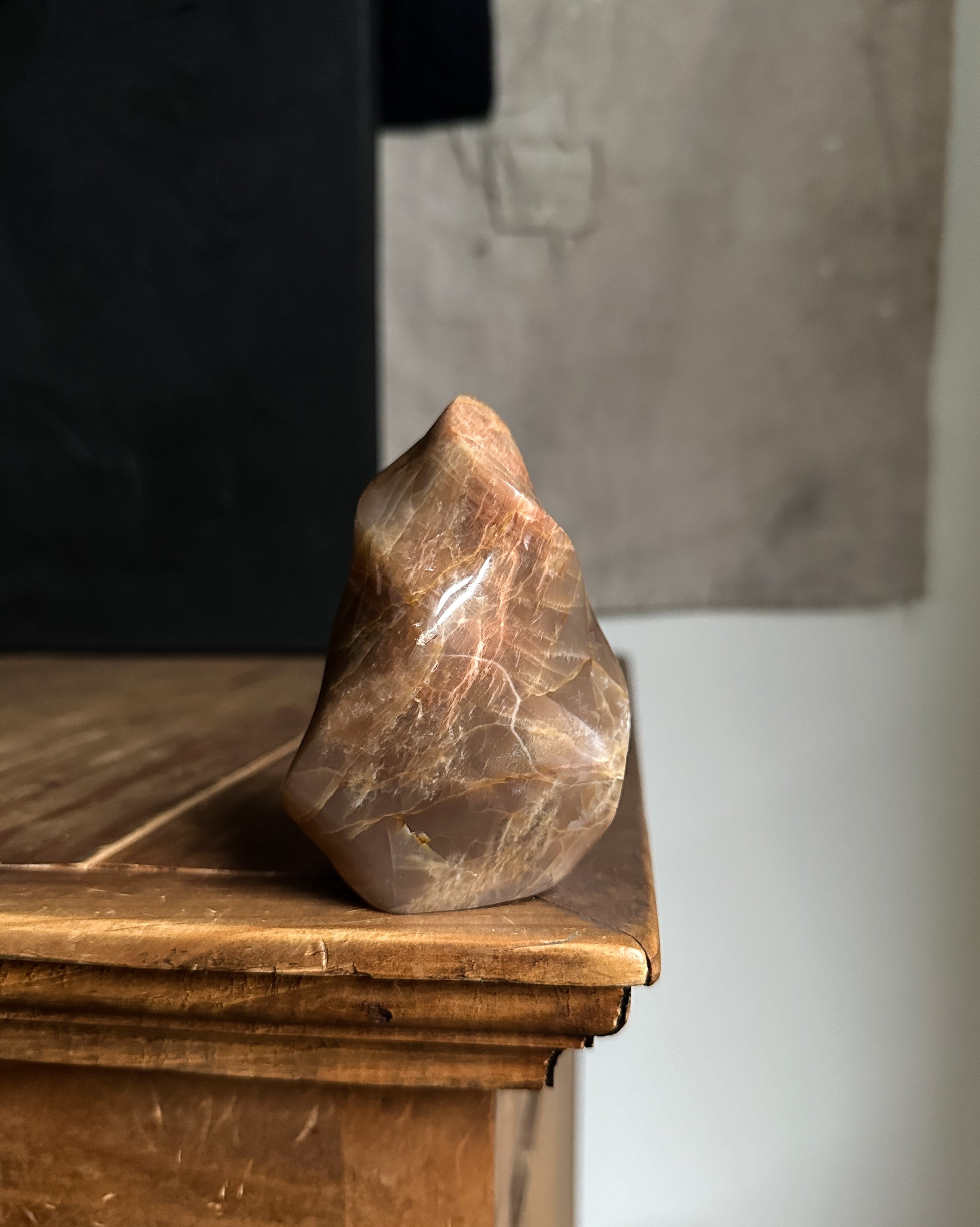Peach Moonstone Flame Carving at The Stone Maidens