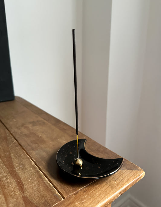 Black And Gold Crescent Moon Incense Dish. Remove the incense holder and its the perfect Moon Trinket Dish