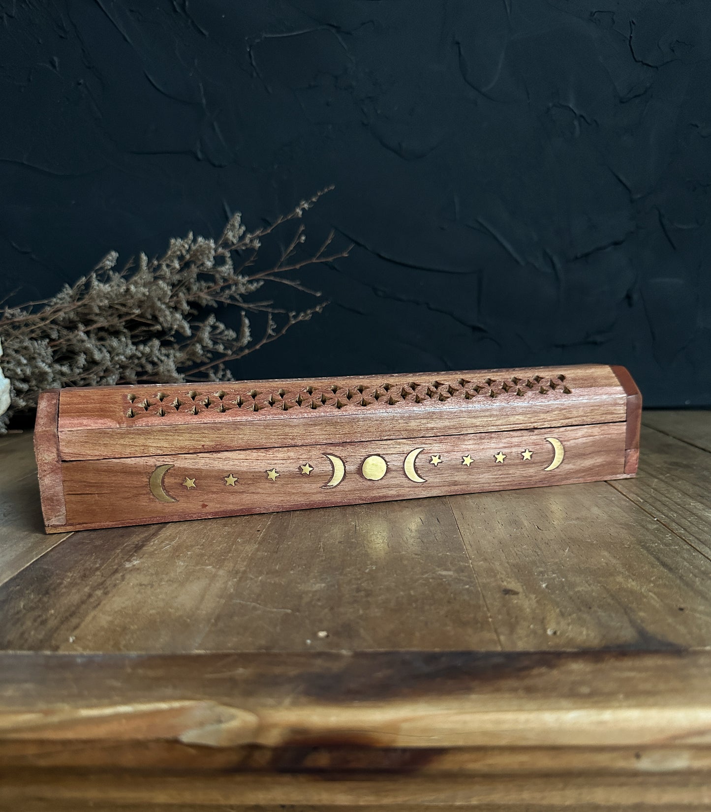 Wood Incense Burner with Brass Inlay