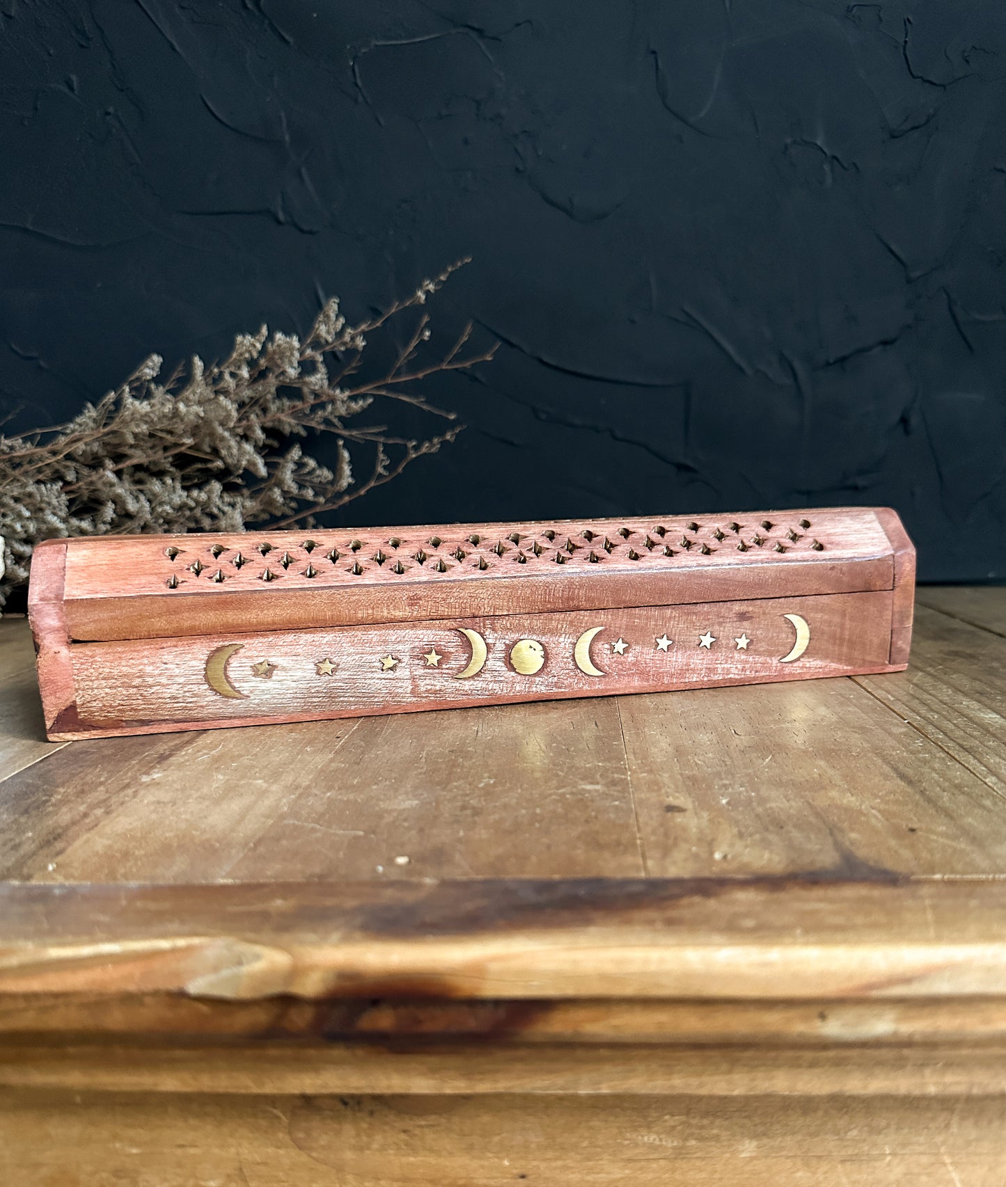 Wood Incense Burner with Brass Inlay