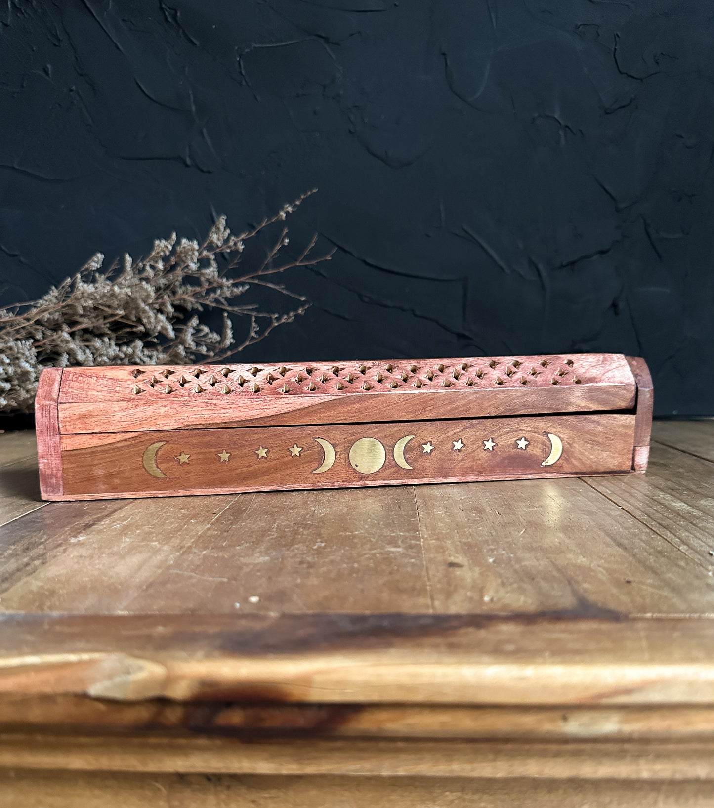 Wood Incense Burner with Brass Inlay