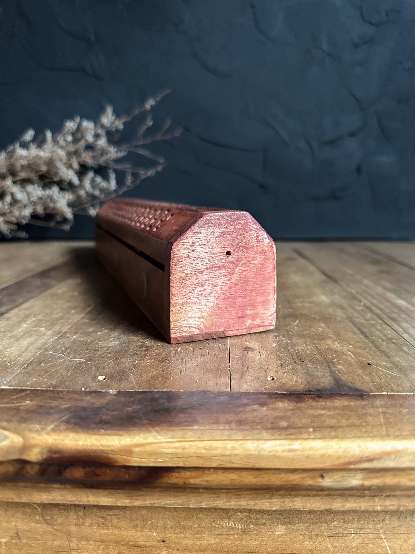 Wood Incense Burner with Brass Inlay