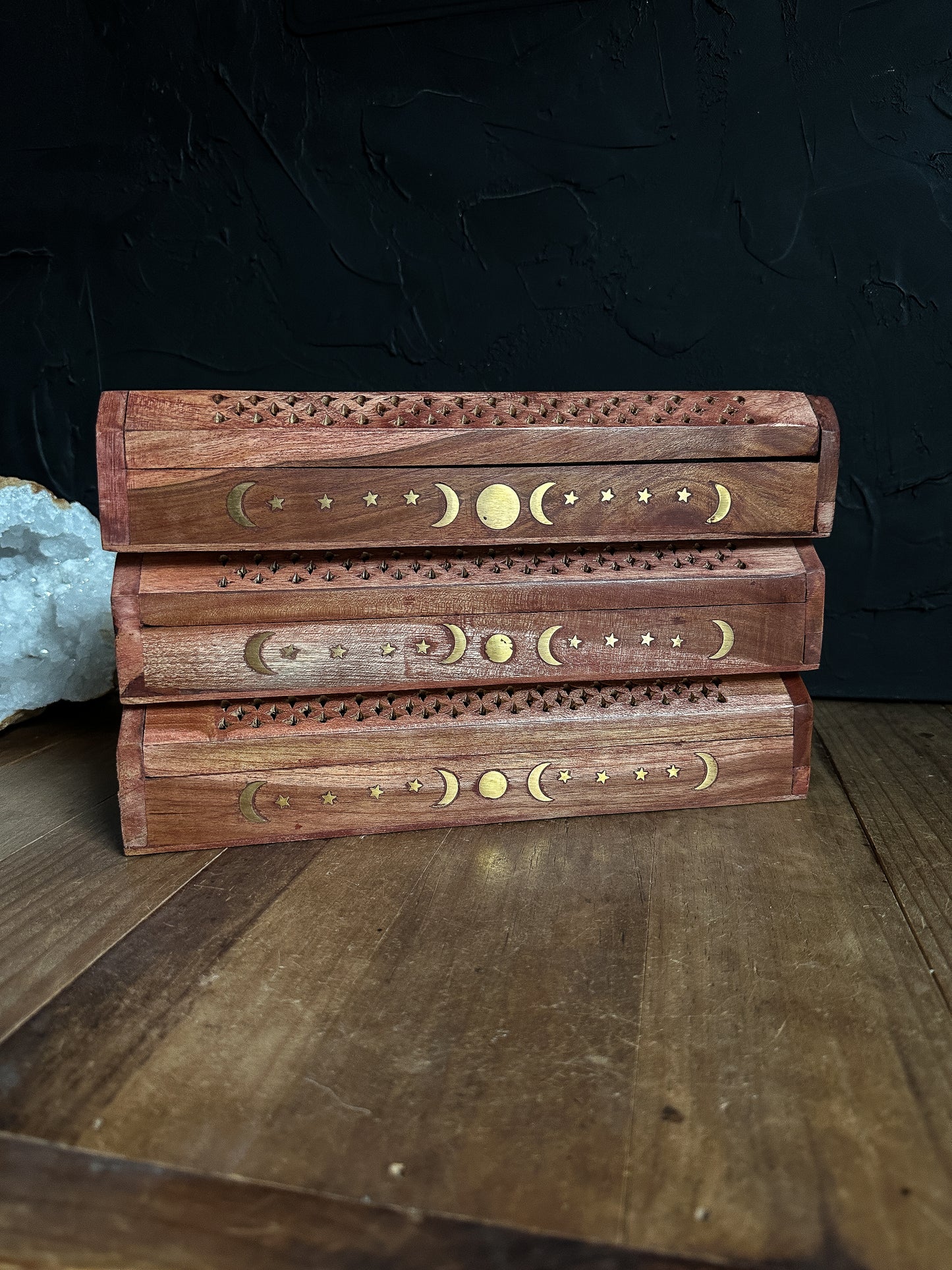 Wood Incense Burner with Brass Inlay