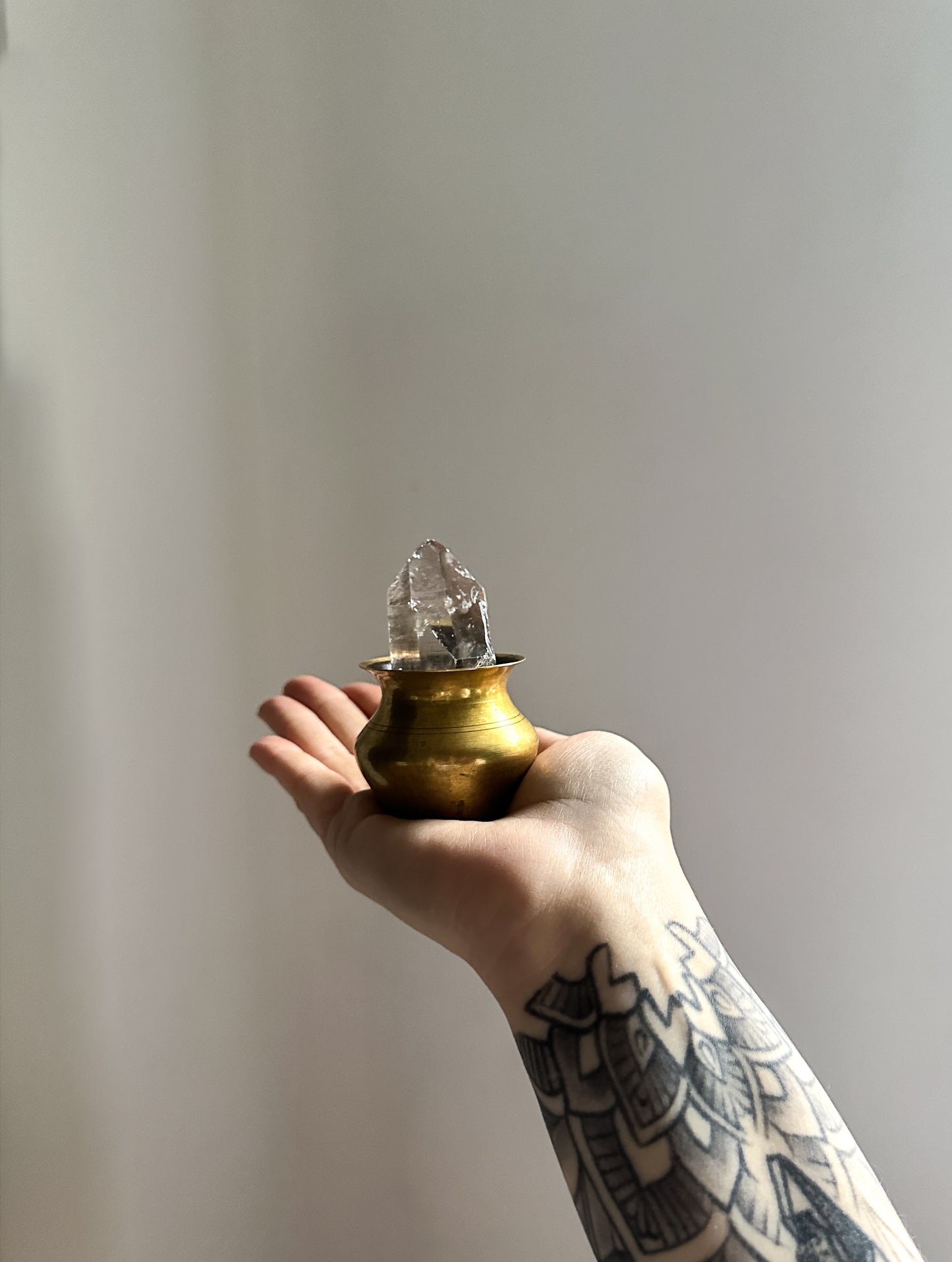 Brass Vase with Quartz Point