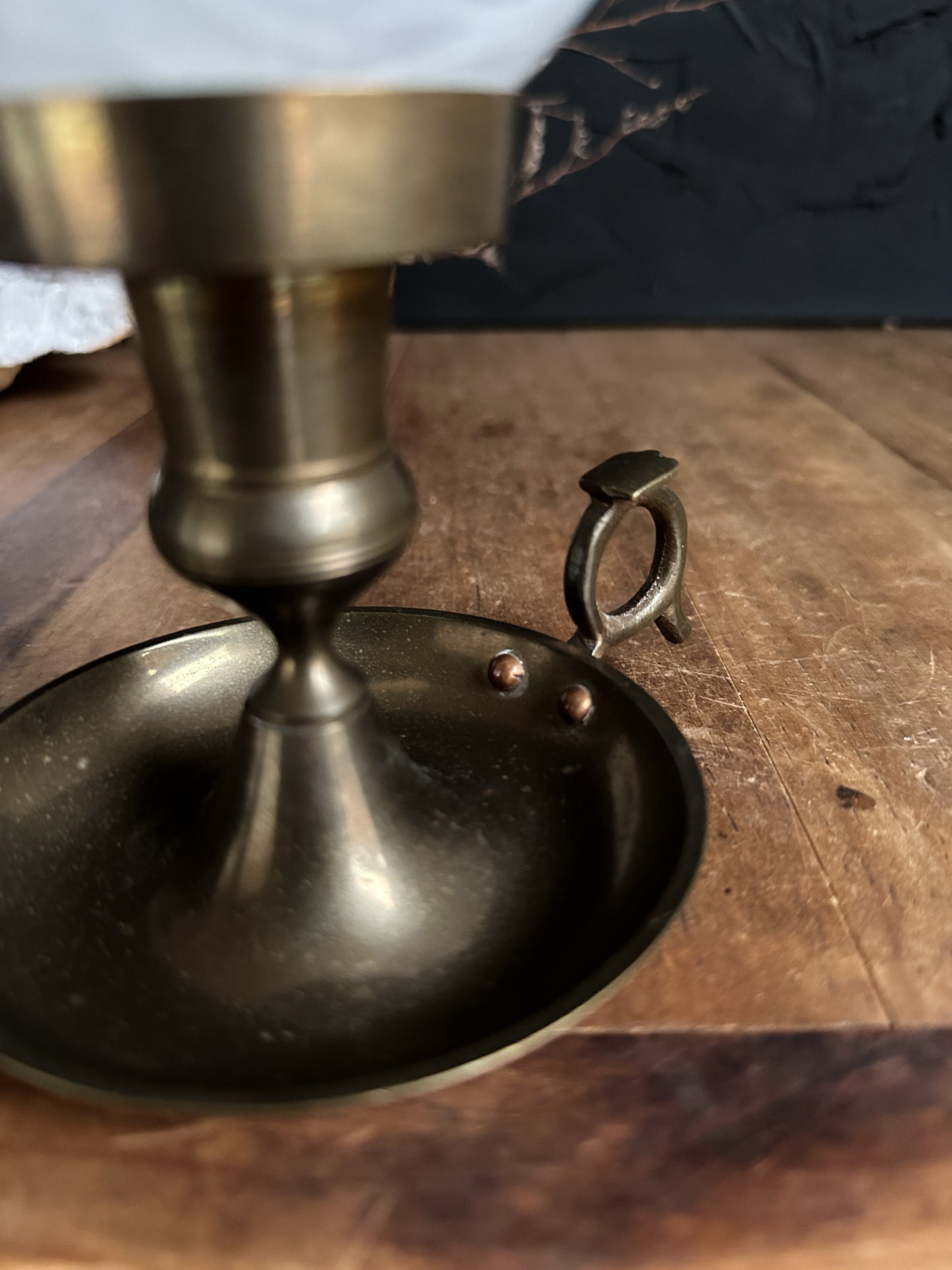 Vintage Brass Candle Holder with Selenite Sphere