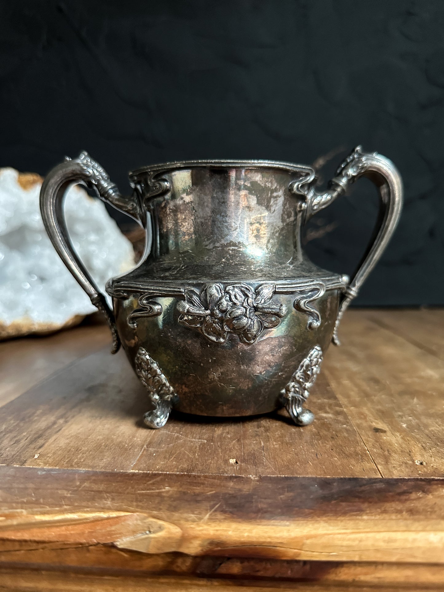 Large Vintage Hibiscus Silver Dish