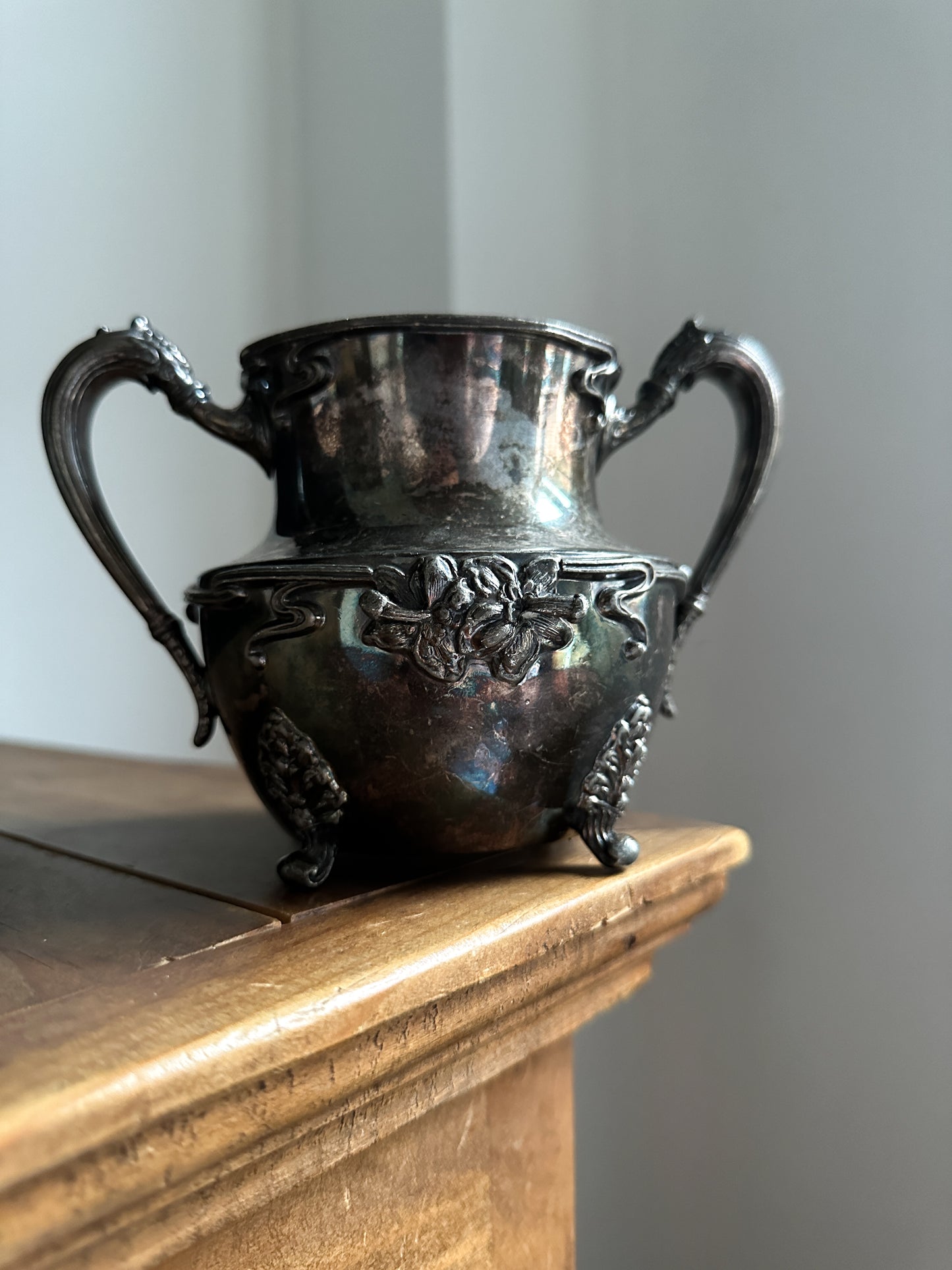 Large Vintage Hibiscus Silver Dish