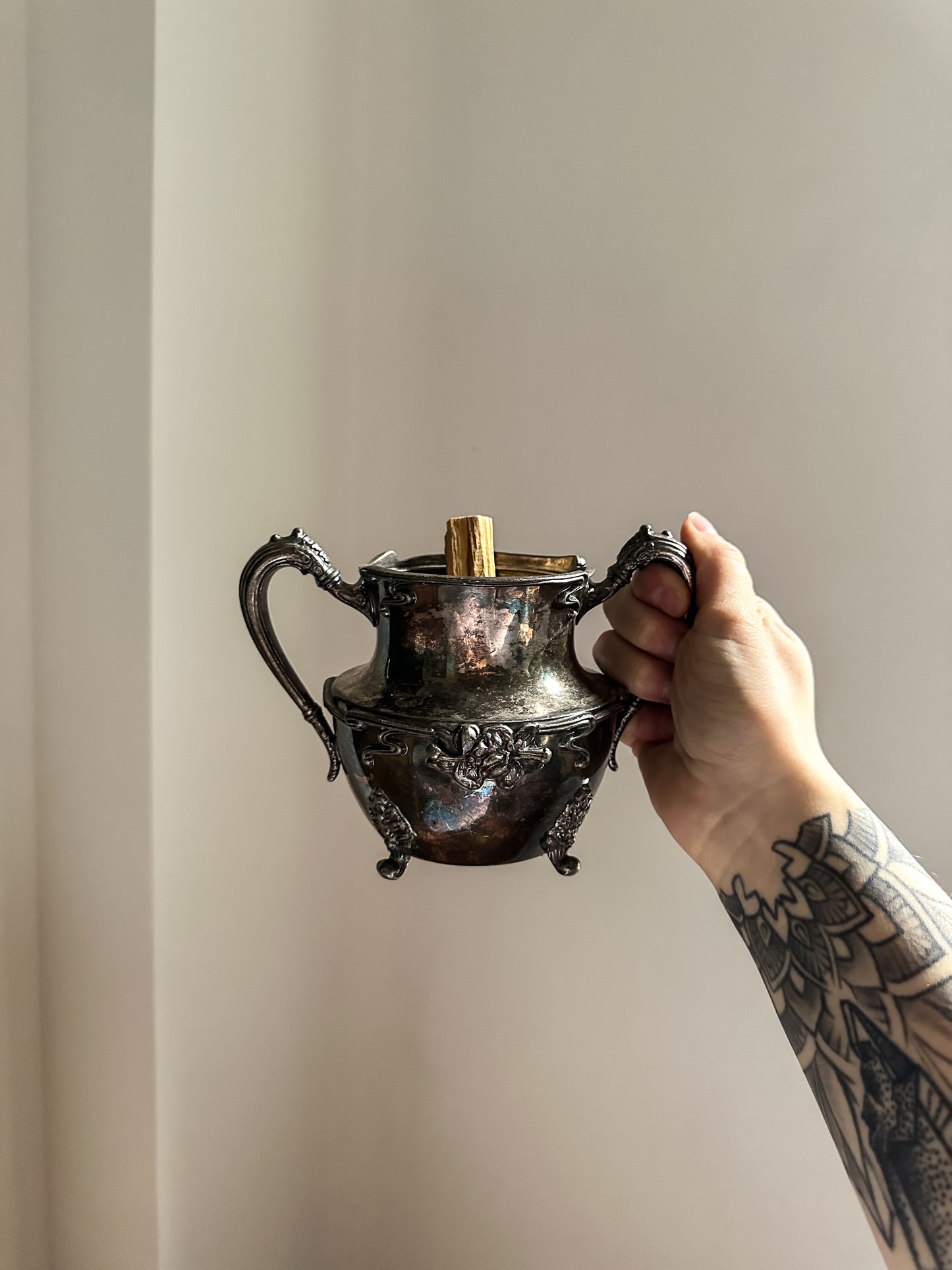 Large Vintage Hibiscus Silver Dish