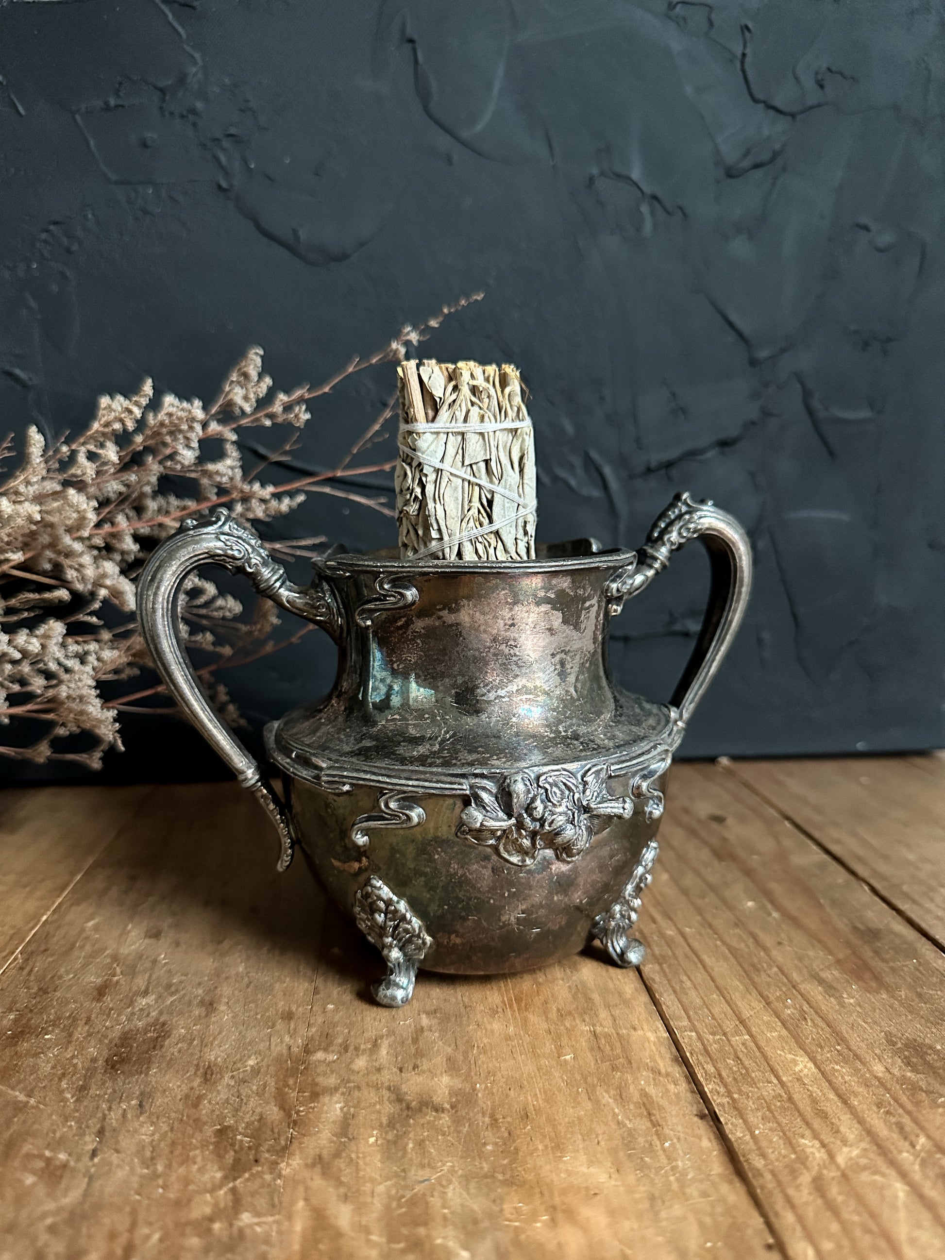 Large Vintage Hibiscus Silver Dish - The Stone Maidens Ritual Tools