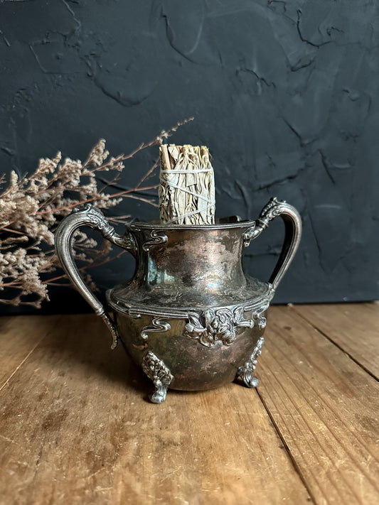 Large Vintage Hibiscus Silver Dish - The Stone Maidens Ritual Tools