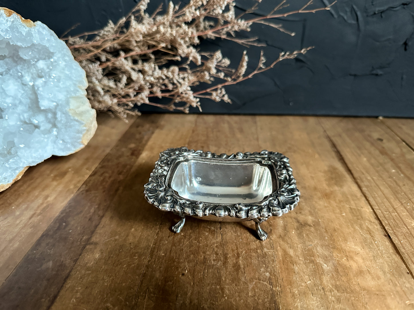 Vintage Silver Footed Trinket Dish with Lion Heads