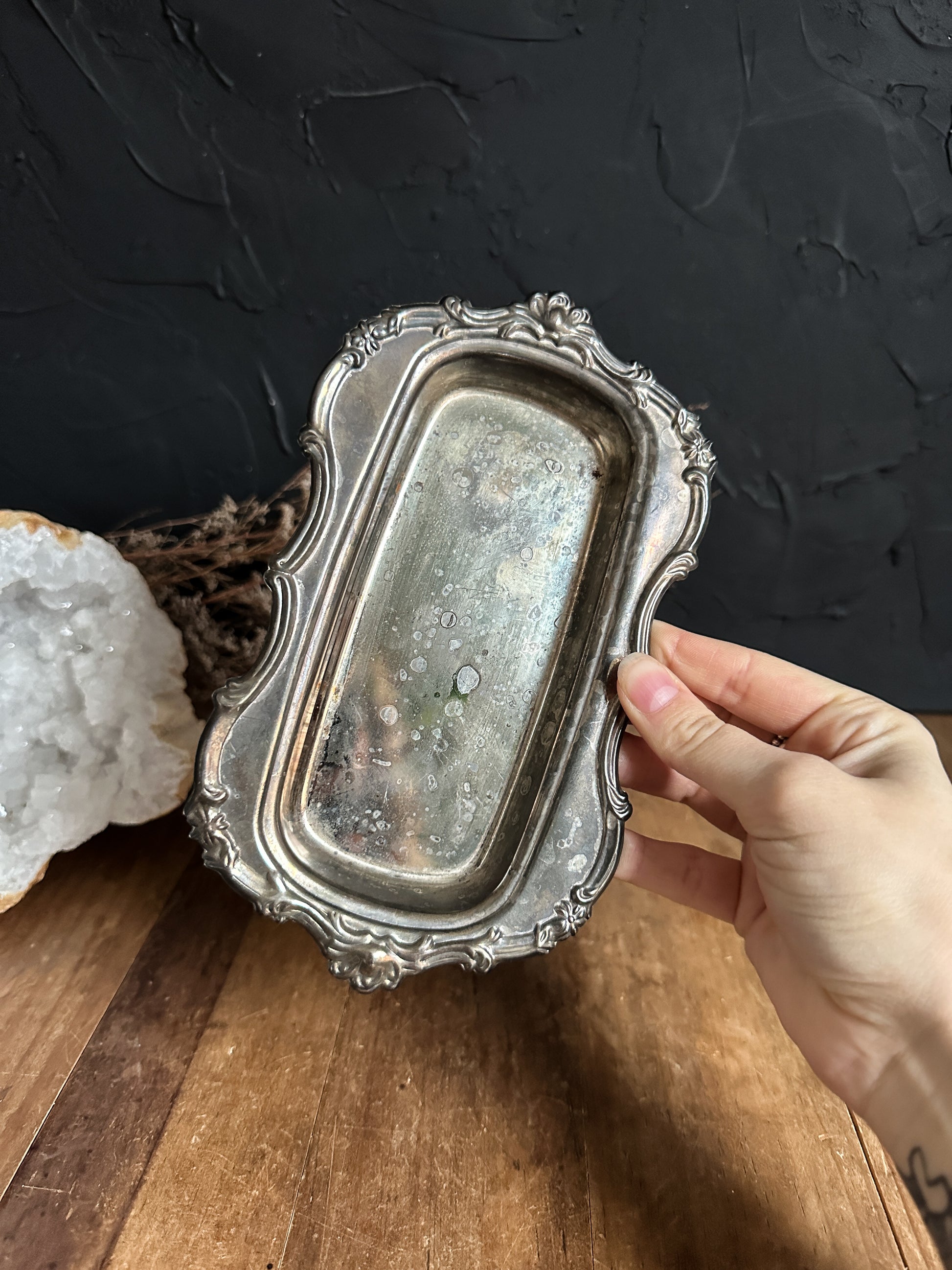 Vintage Ornate Silver Plated Offering Dish at The Stone Maidens
