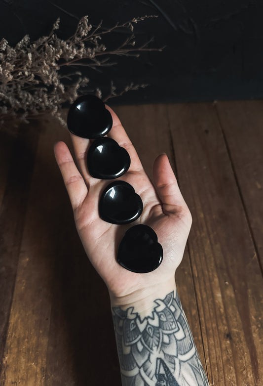 Black Obsidian Worry Stone - Heart Shaped