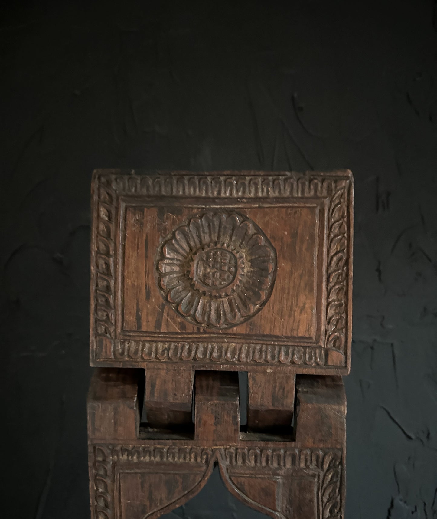 Vintage Carved Wood Sunflower on a Book Stand