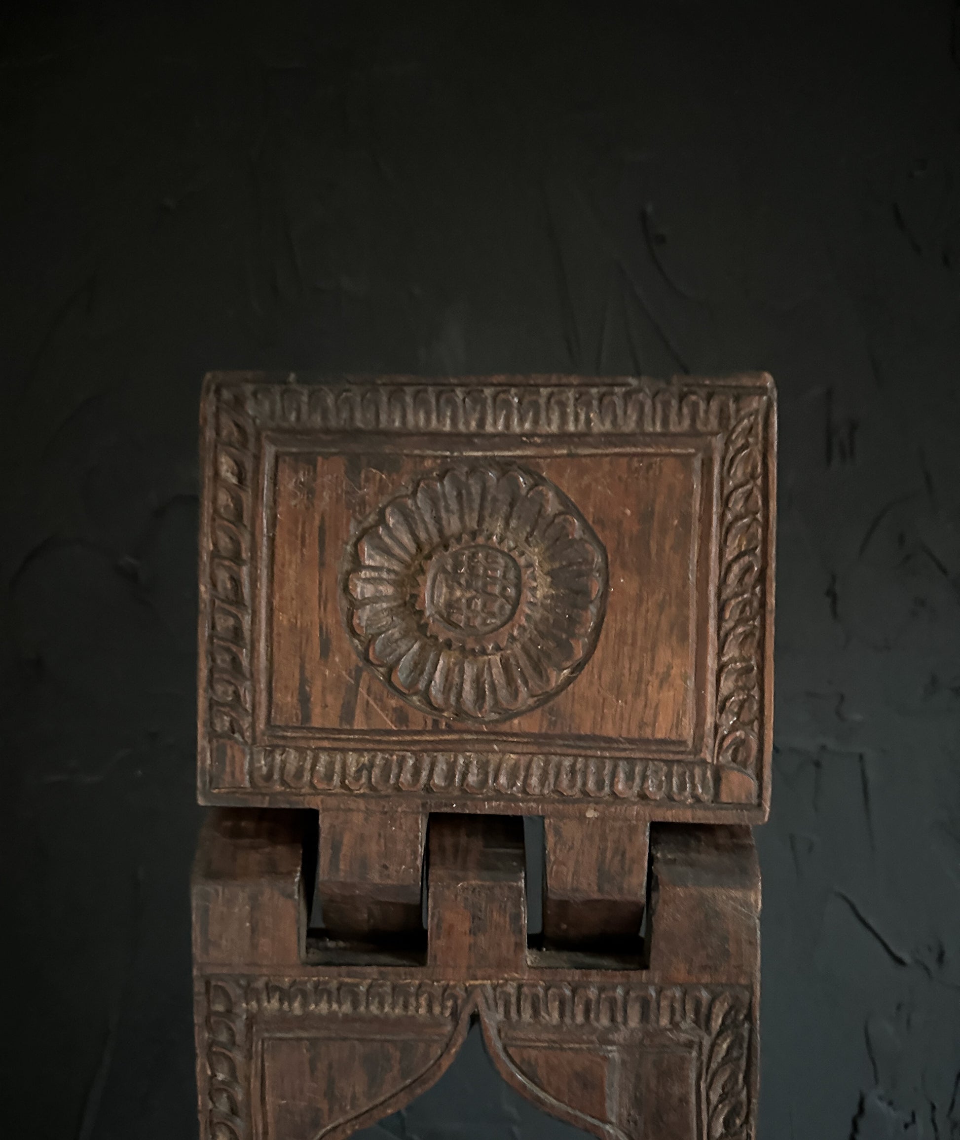 Vintage Carved Wood Sunflower on a Book Stand