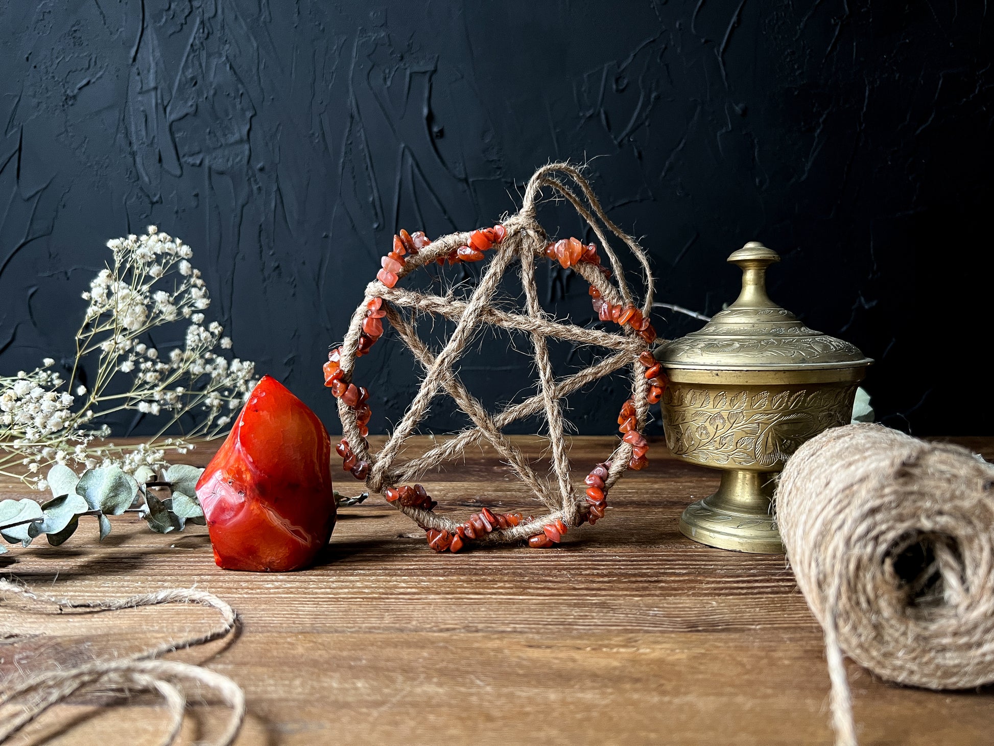Red Carnelian Crystal Pentacle for your crystal healing decor. 
