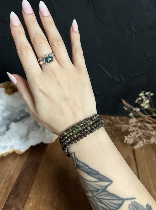 4mm Dragons Blood Jasper Bracelets stacked.