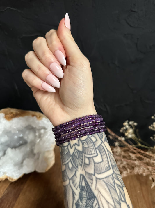 4mm Amethyst Bracelet, small amethyst beaded bracelet.