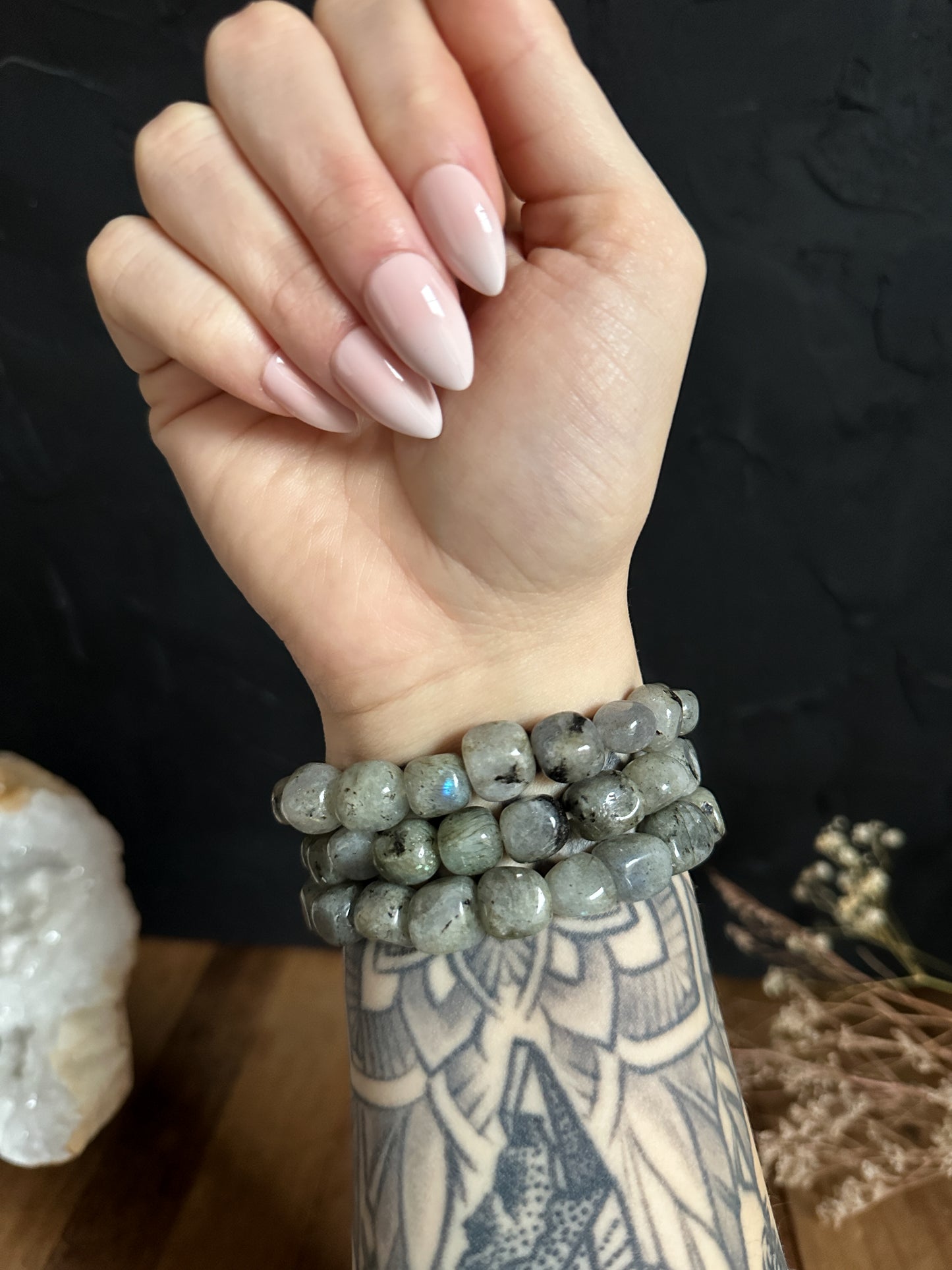 Labradorite Tumbled Chunk Bracelets stacked.