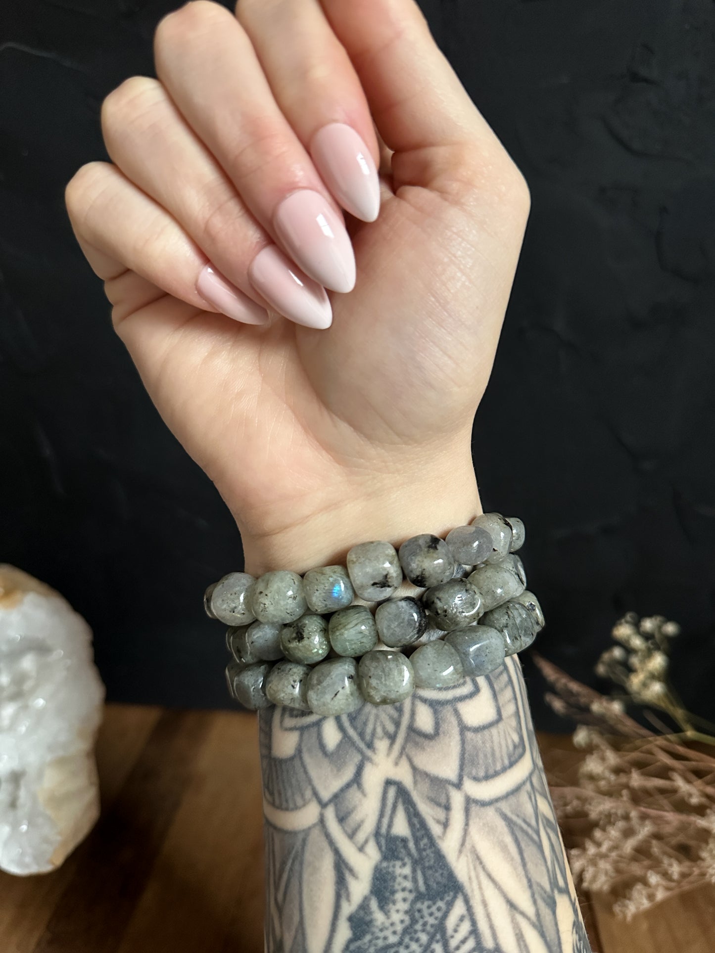 Labradorite Tumbled Chunk Bracelets stacked. 