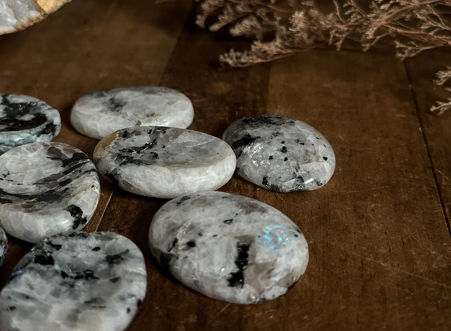 Rainbow Moonstone Worry stones are perfect to carry in your pocket to help with anxiety. 