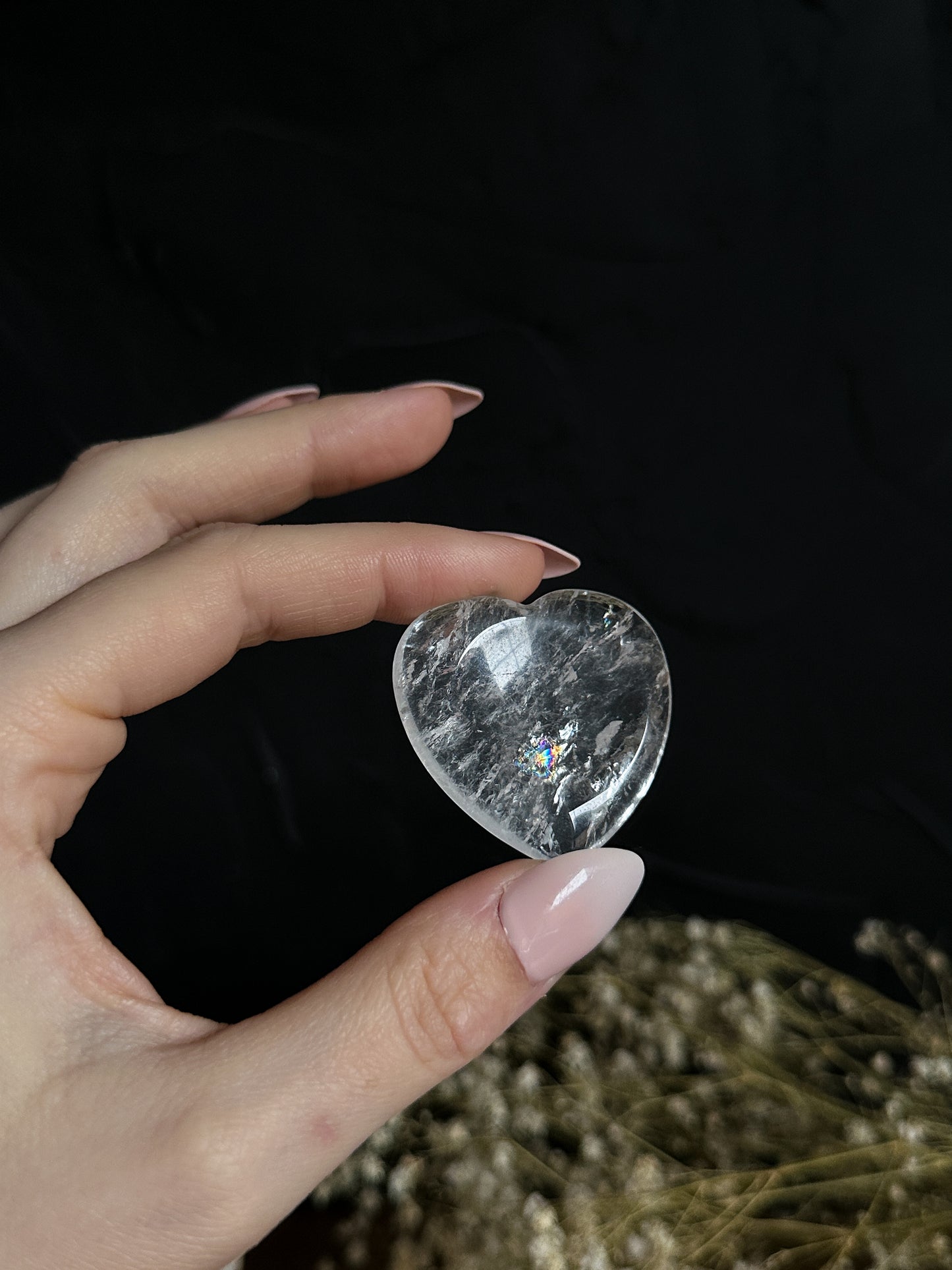 Clear Quartz Crystal Heart Worry Stone