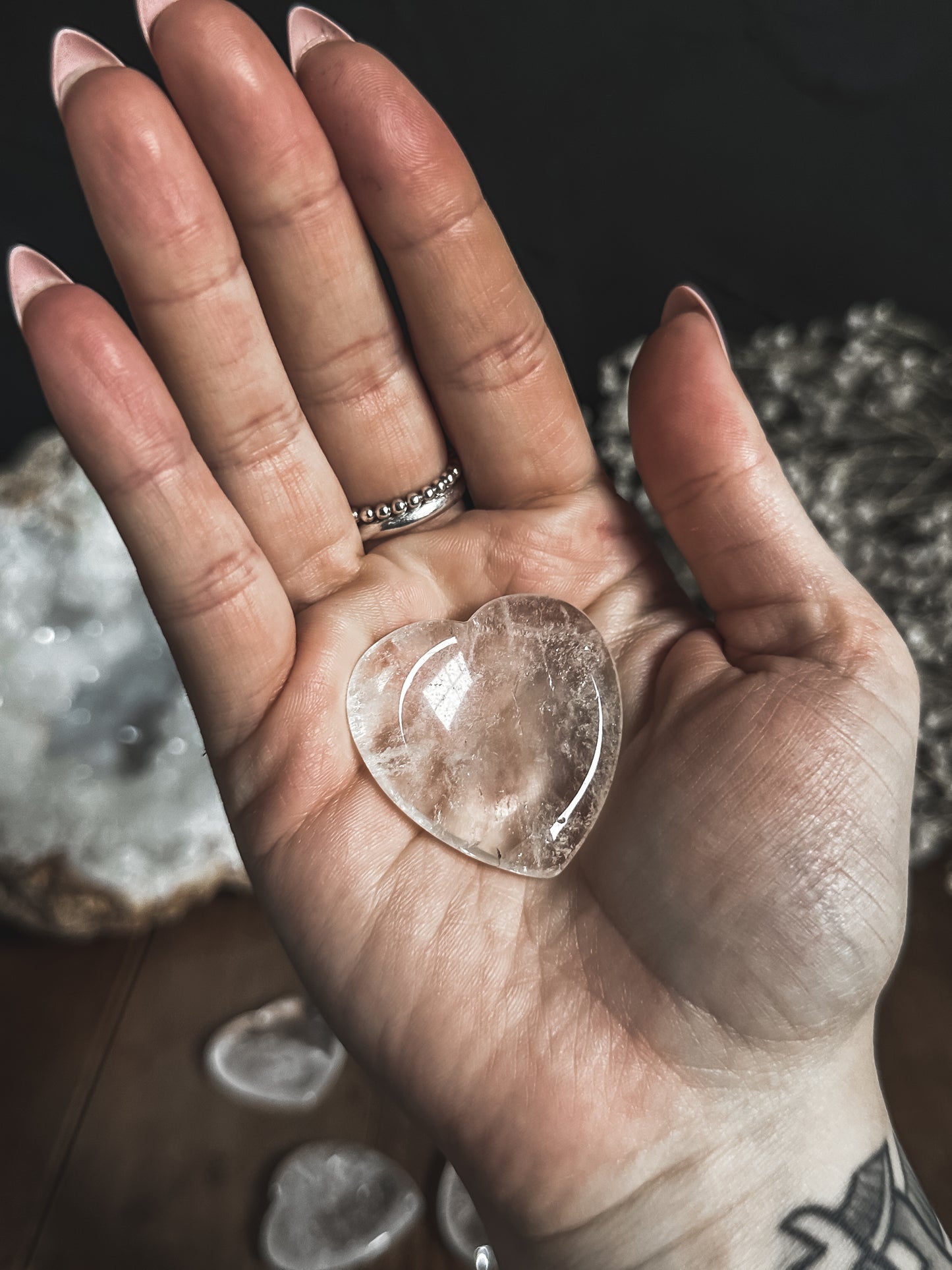 Clear Quartz Crystal Heart Worry Stone