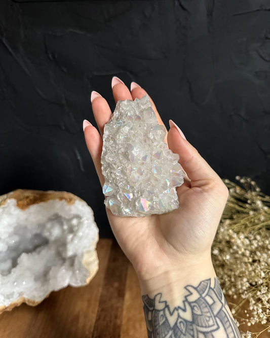 Gorgeous Angel Aura Quartz Cluster sold at The Stone Maidens 