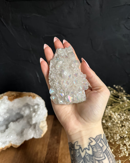 Gorgeous Angel Aura Quartz Cluster sold at The Stone Maidens