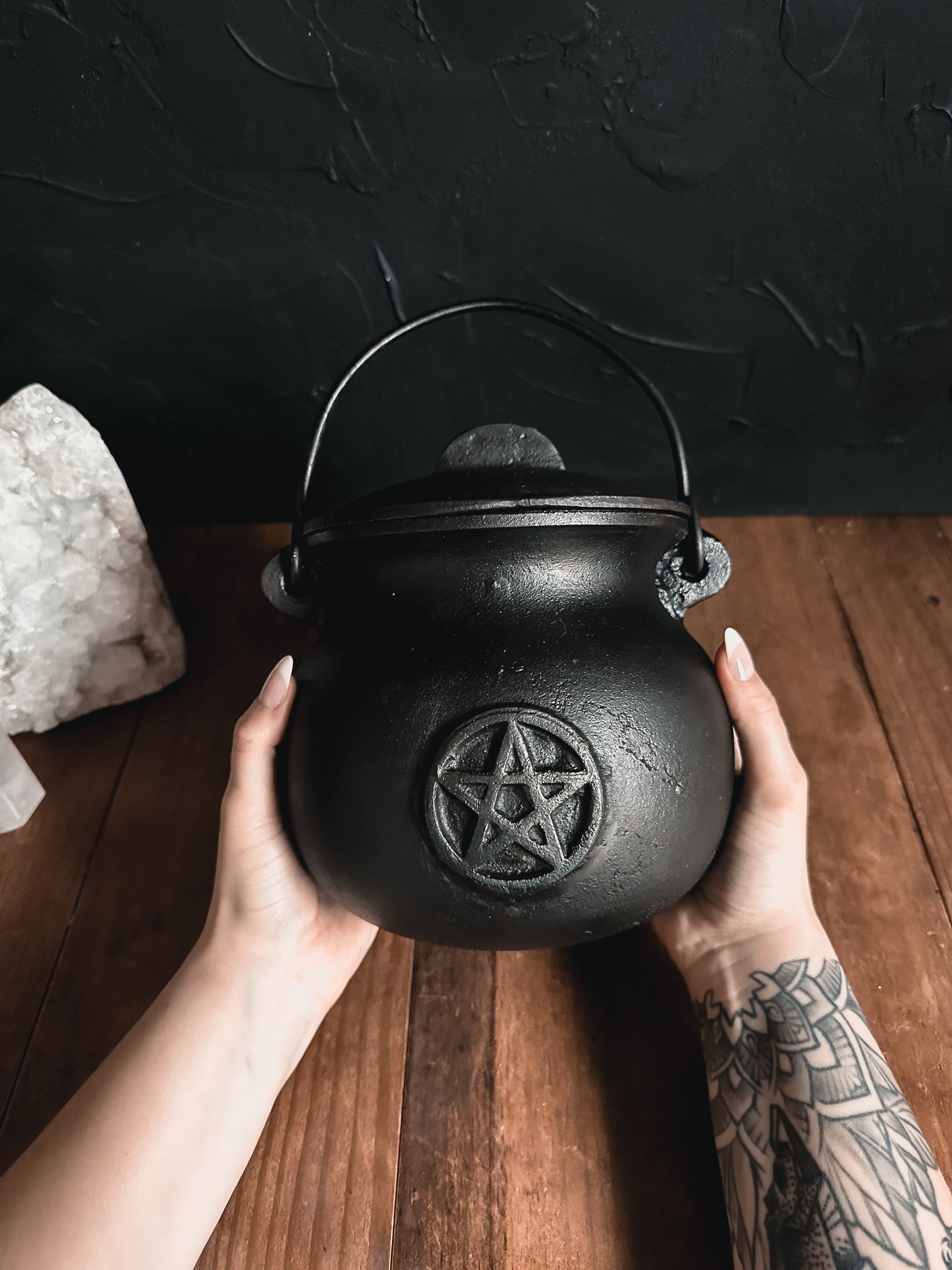 Large Black Cast Iron Cauldron