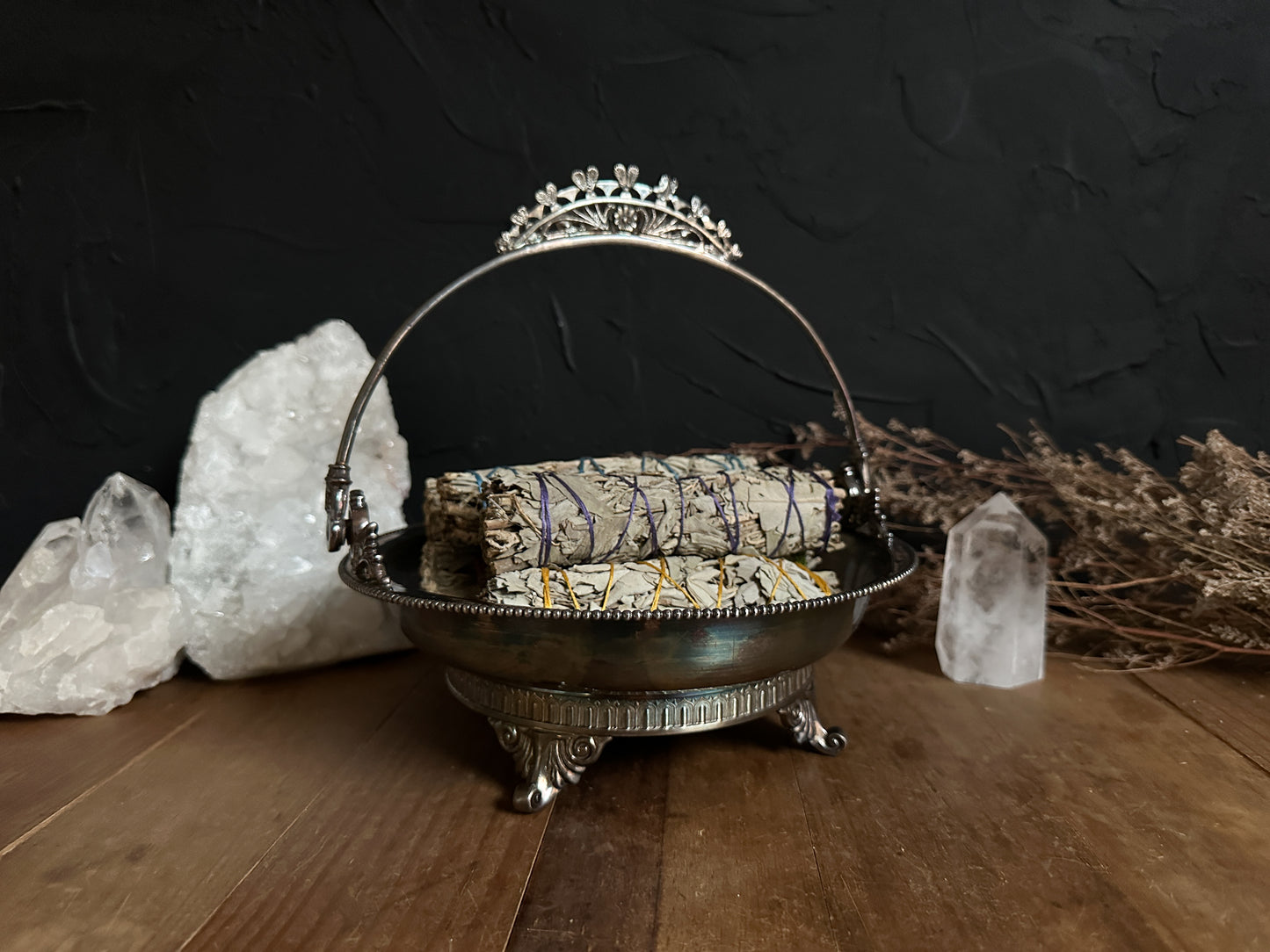 Vintage Silver Ornate Basket with gorgeous details.