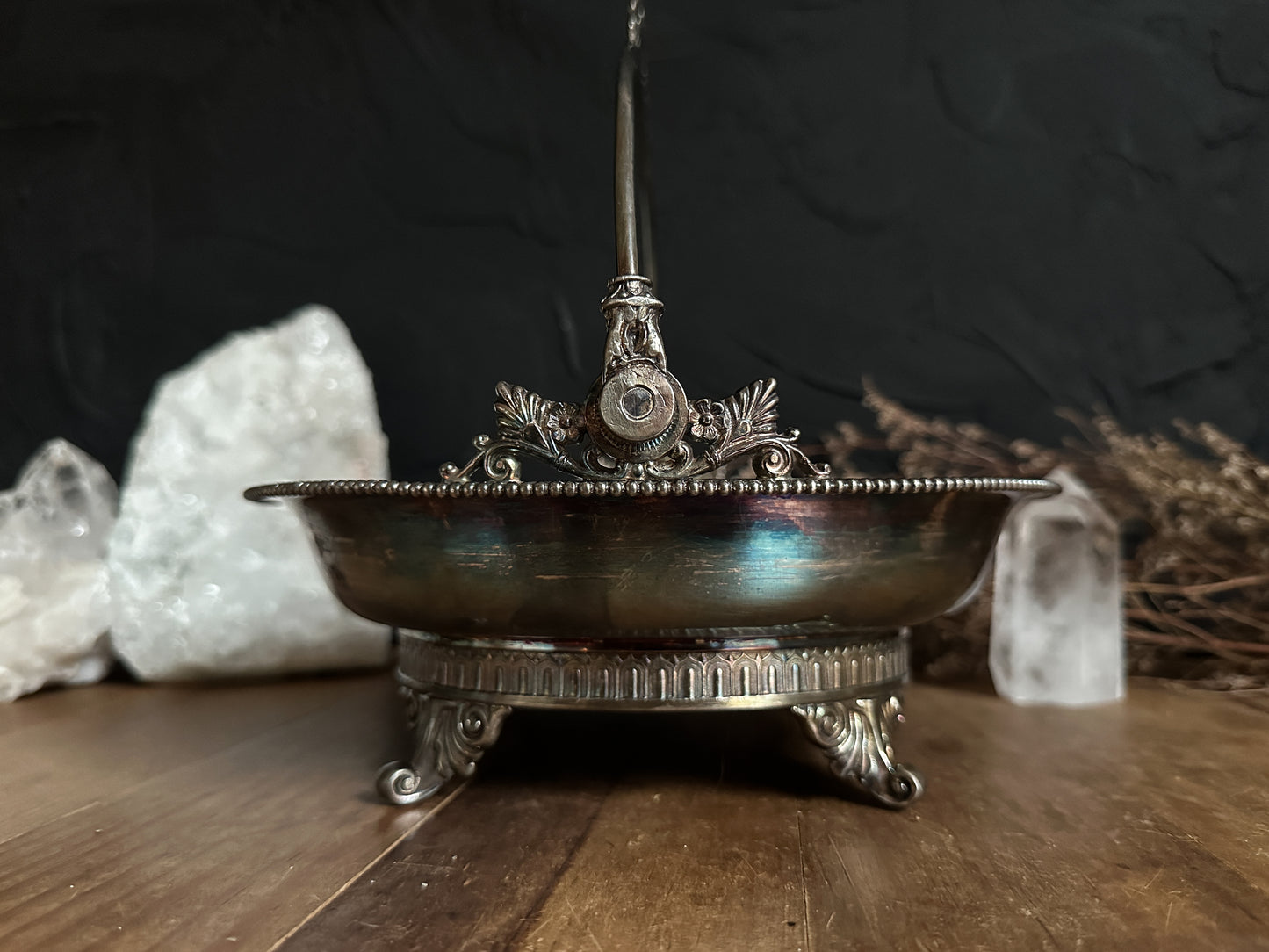 Vintage Silver Ornate Footed Basket