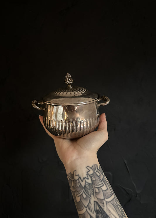 Vintage Silver Cauldron with lid. 