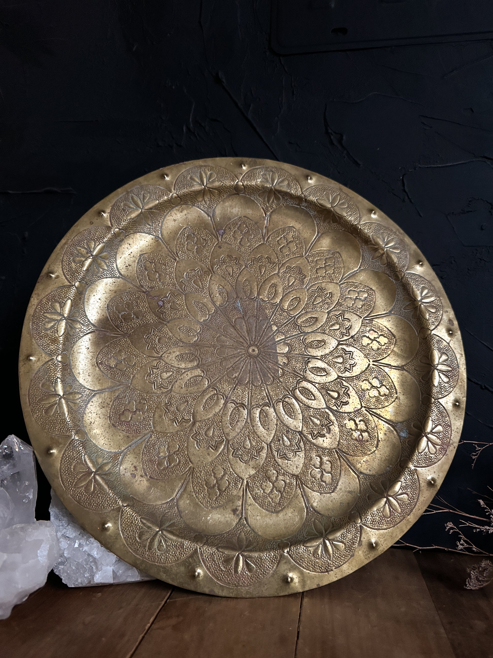 Brass Engraved and Hammered Wall Plate with a mandala design. 