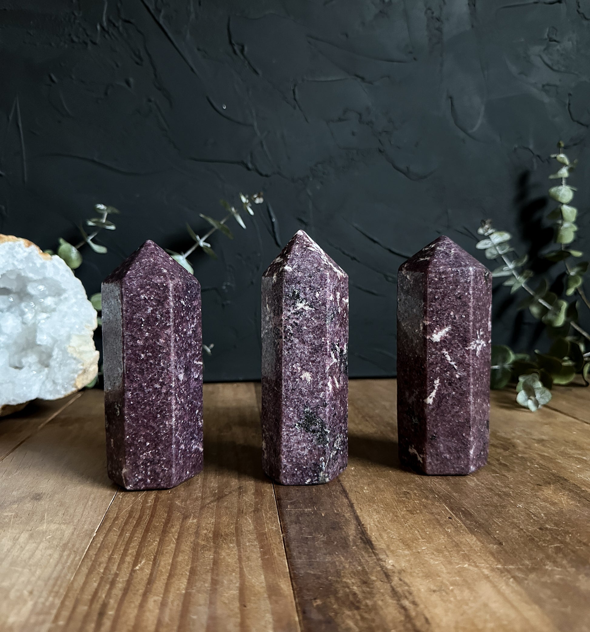 Dark Lepidolite Towers sold at The Stone Maidens. Crystal Witch 