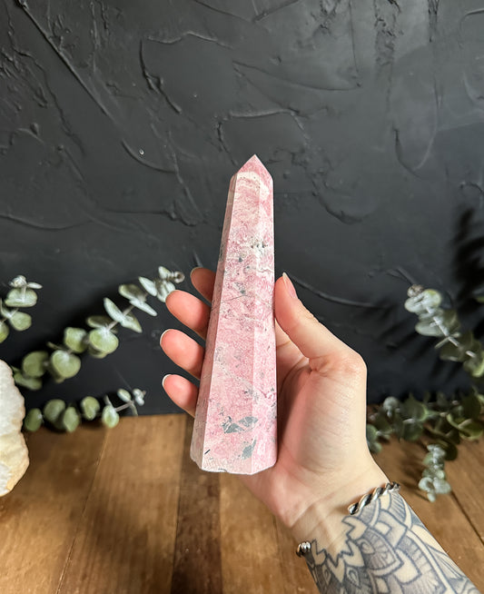 Large Rhodonite 6 sided tapered tower.